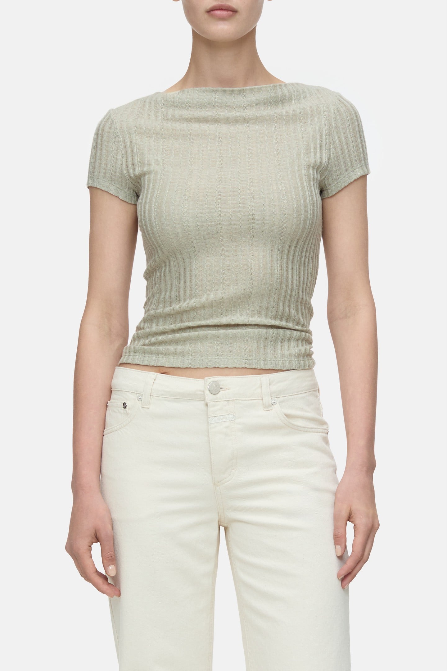 Closed Straight Neck T-shirt T-shirts Pastel Olive Maat: XL | Tops Outlet | Dames | Groen