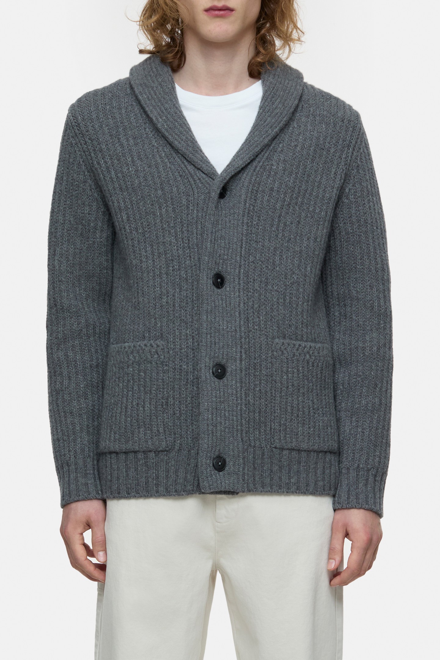 SCARF COLLAR CARDIGAN KNITS DARK GREY MELANGE 1