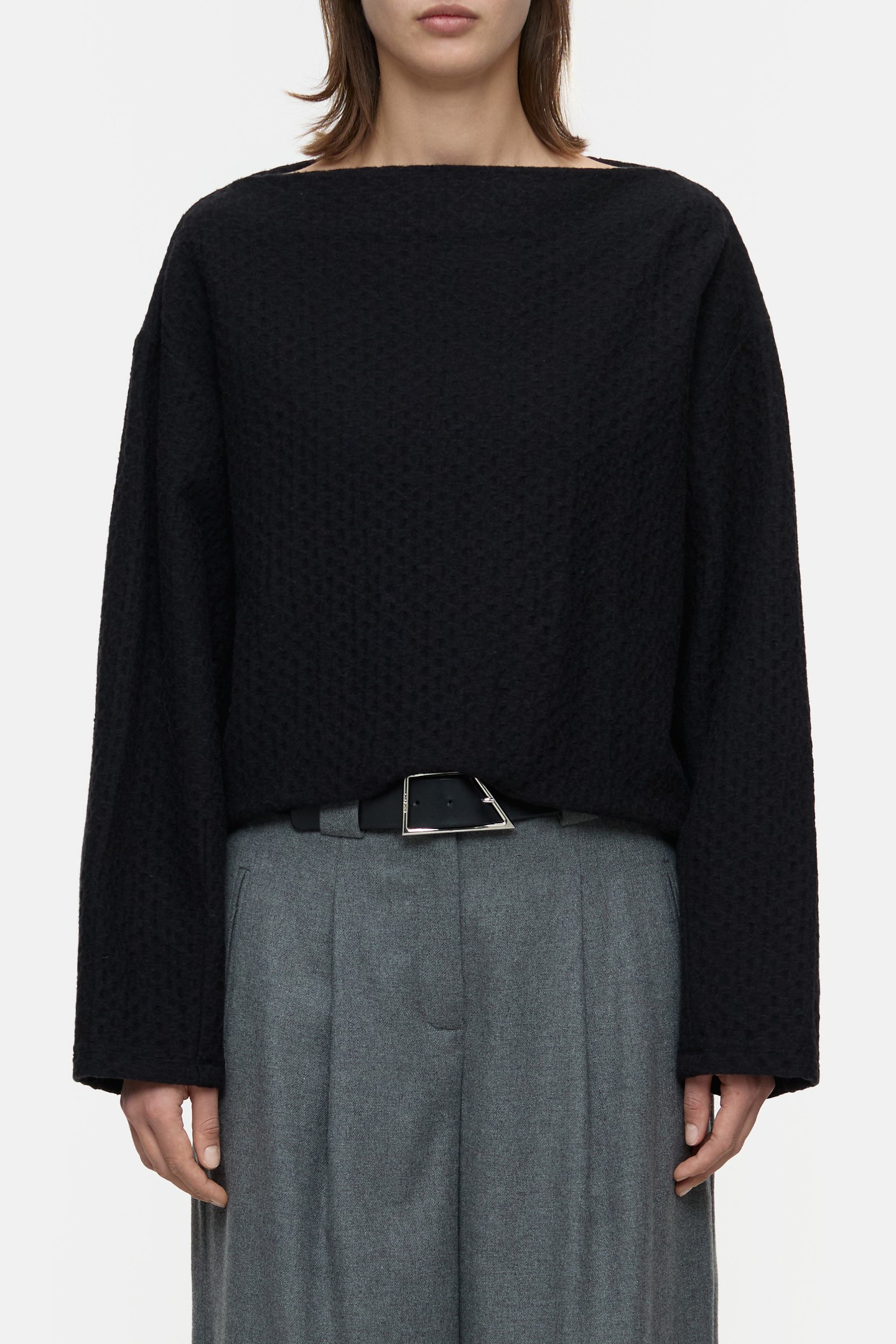 STRAIGHT NECK SWEATSHIRT T-SHIRTS BLACK 1