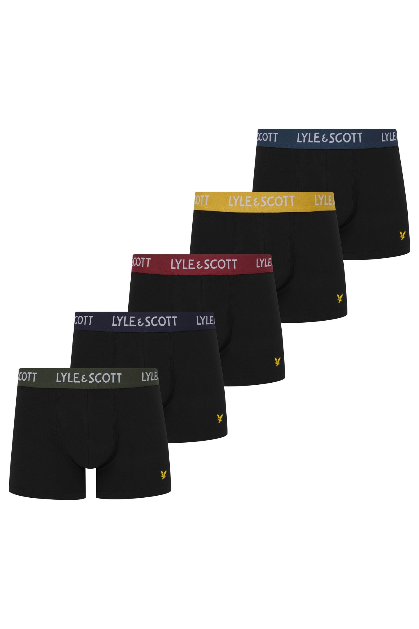 MILLER 5 PACK TRUNKS BLACK MULTI WAISTBANDS 1