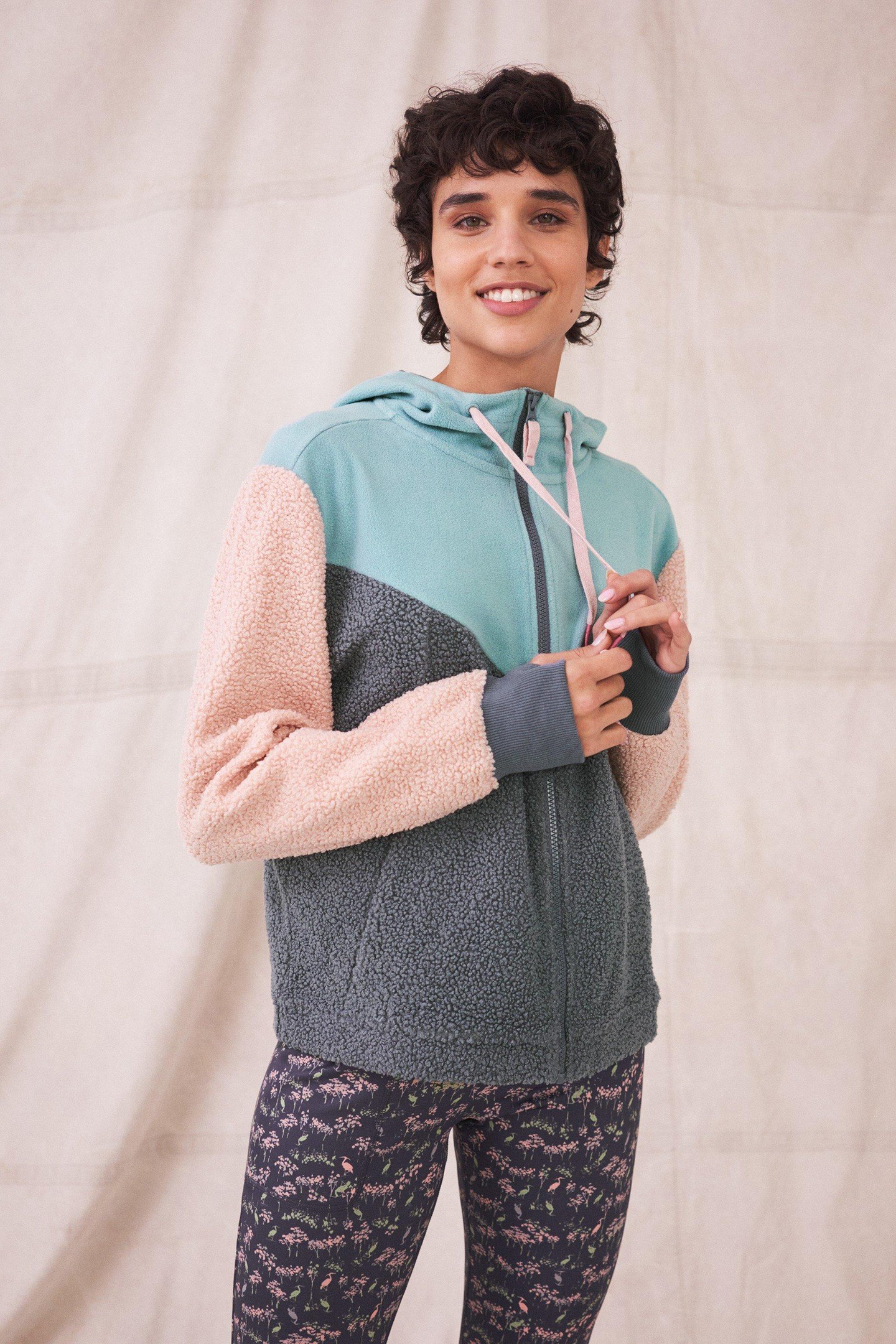 COLOURBLOCK BORG HOODIE BLUE MULTI 2