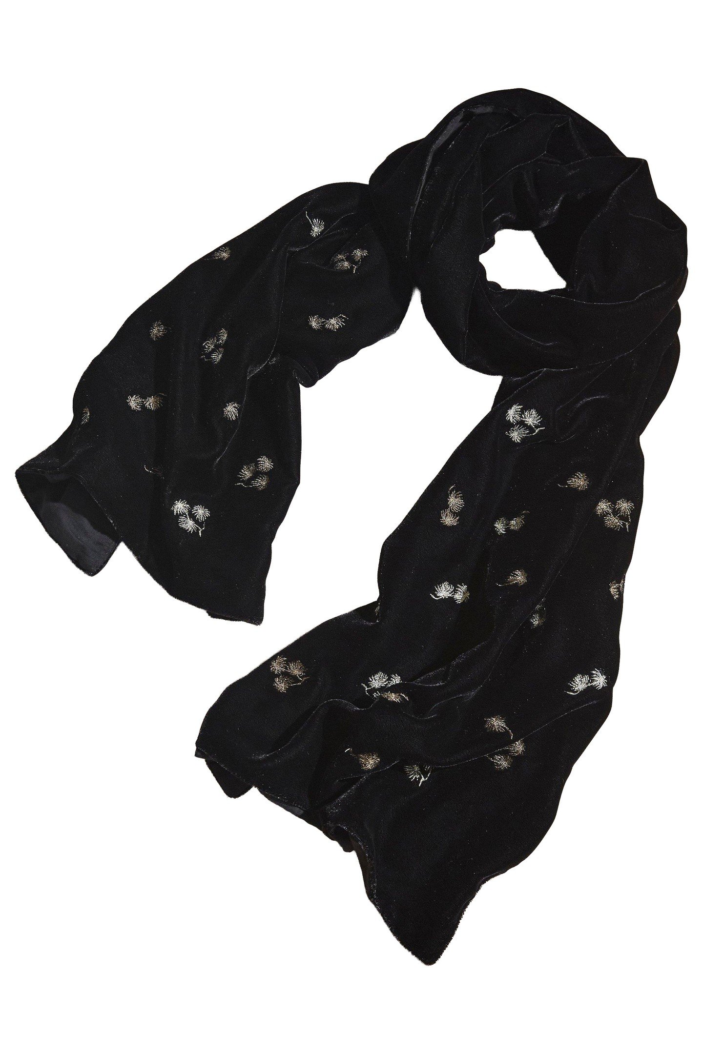 EMBROIDERED VELVET SCARF BLACK MULTI 2
