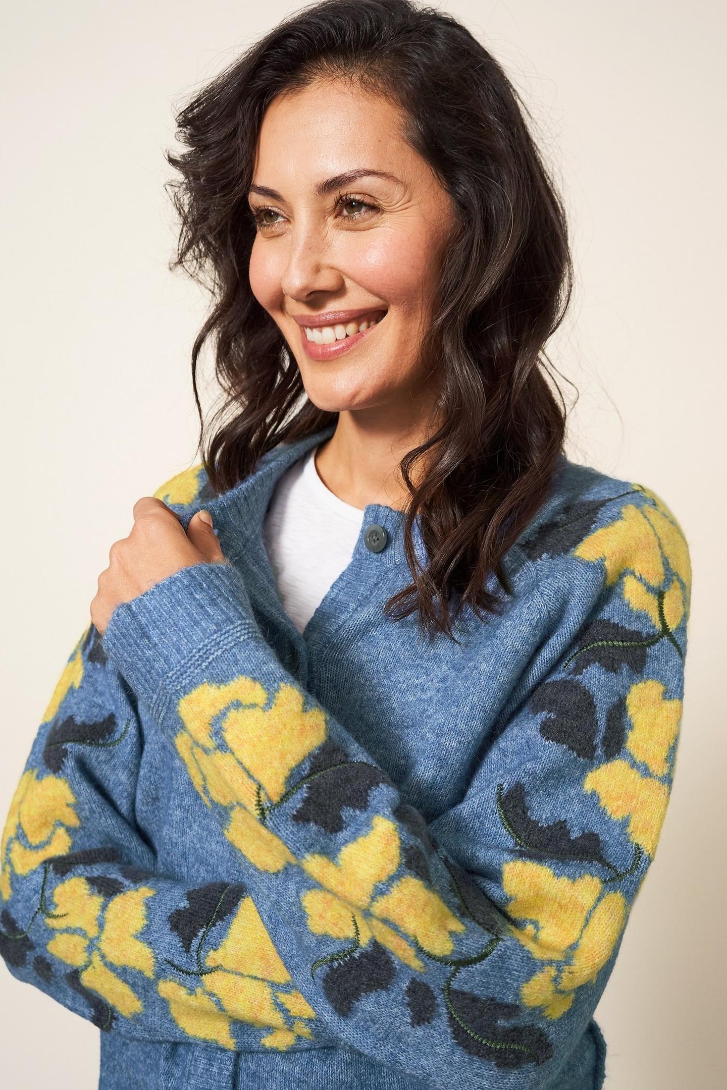 TRAILING FLORAL CARDI MID TEAL 1