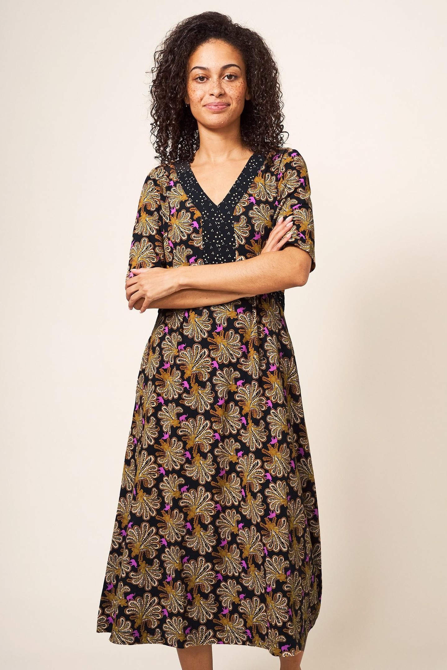 ESME JERSEY MIDI DRESS BLACK MULTI 2