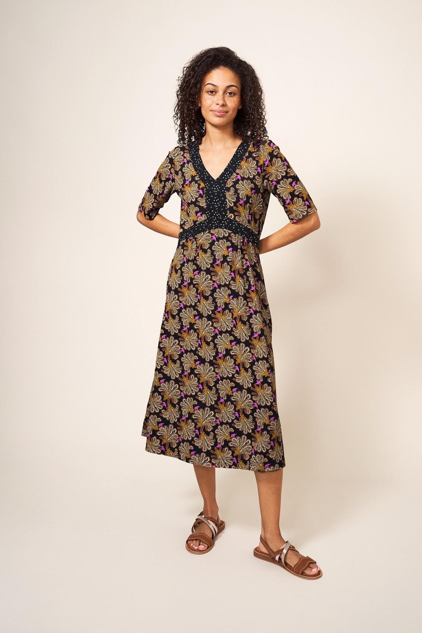 ESME JERSEY MIDI DRESS BLACK MULTI 1