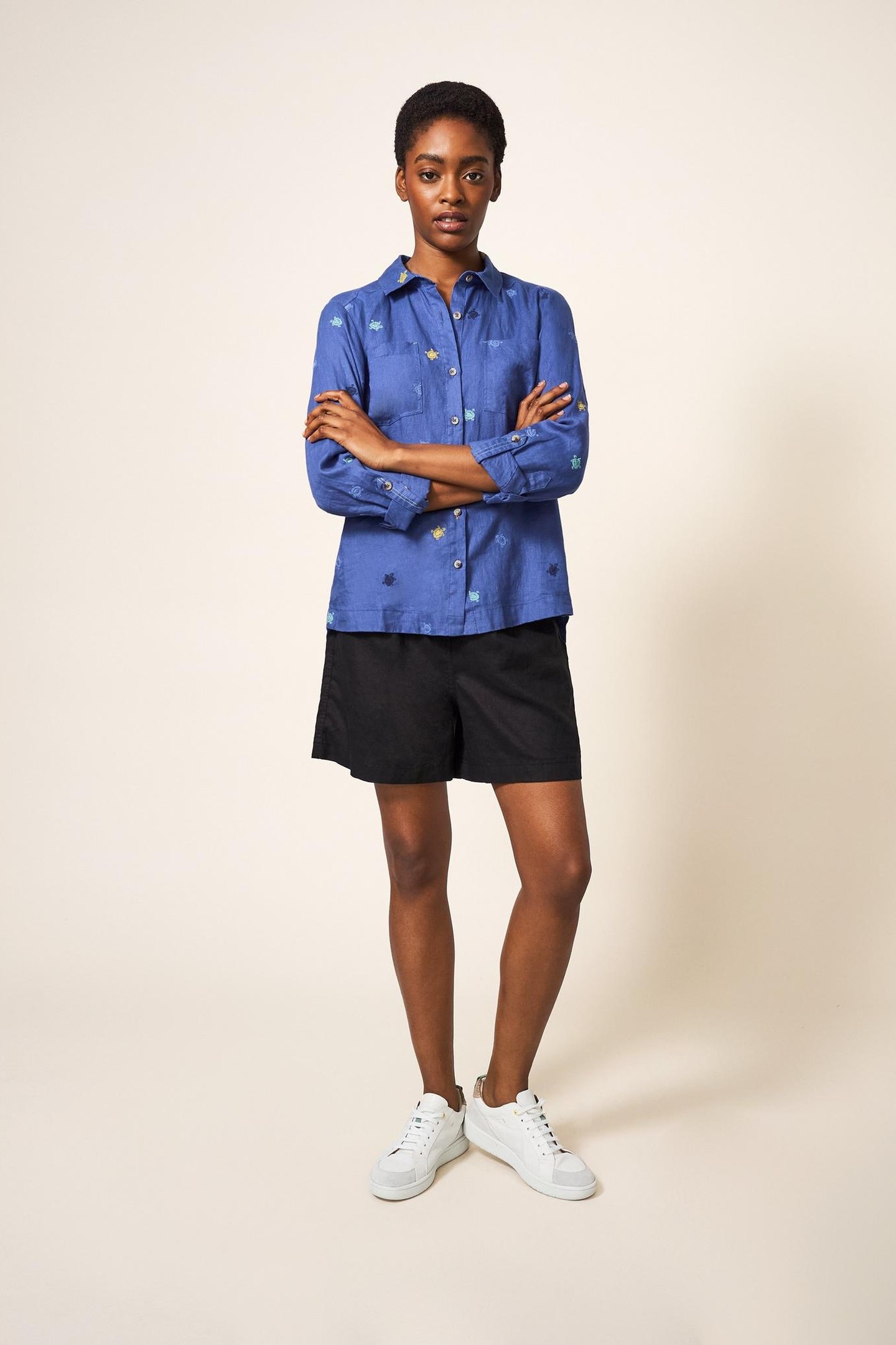 LAYLA EMB LINEN SHIRT BLUE MULTI 1