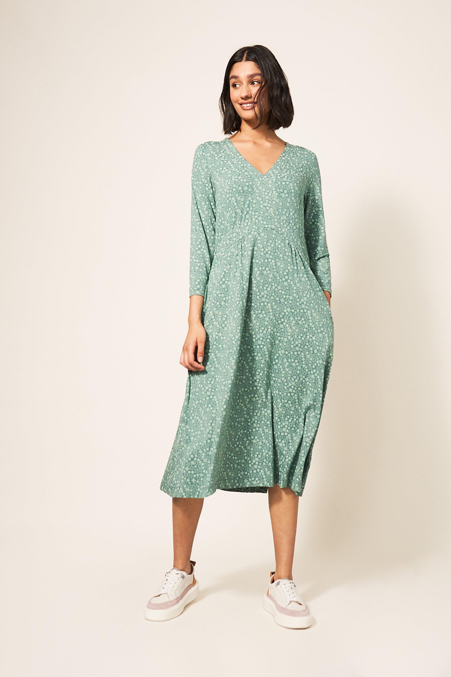 ESME JERSEY MIDI DRESS GREEN MULTI 1