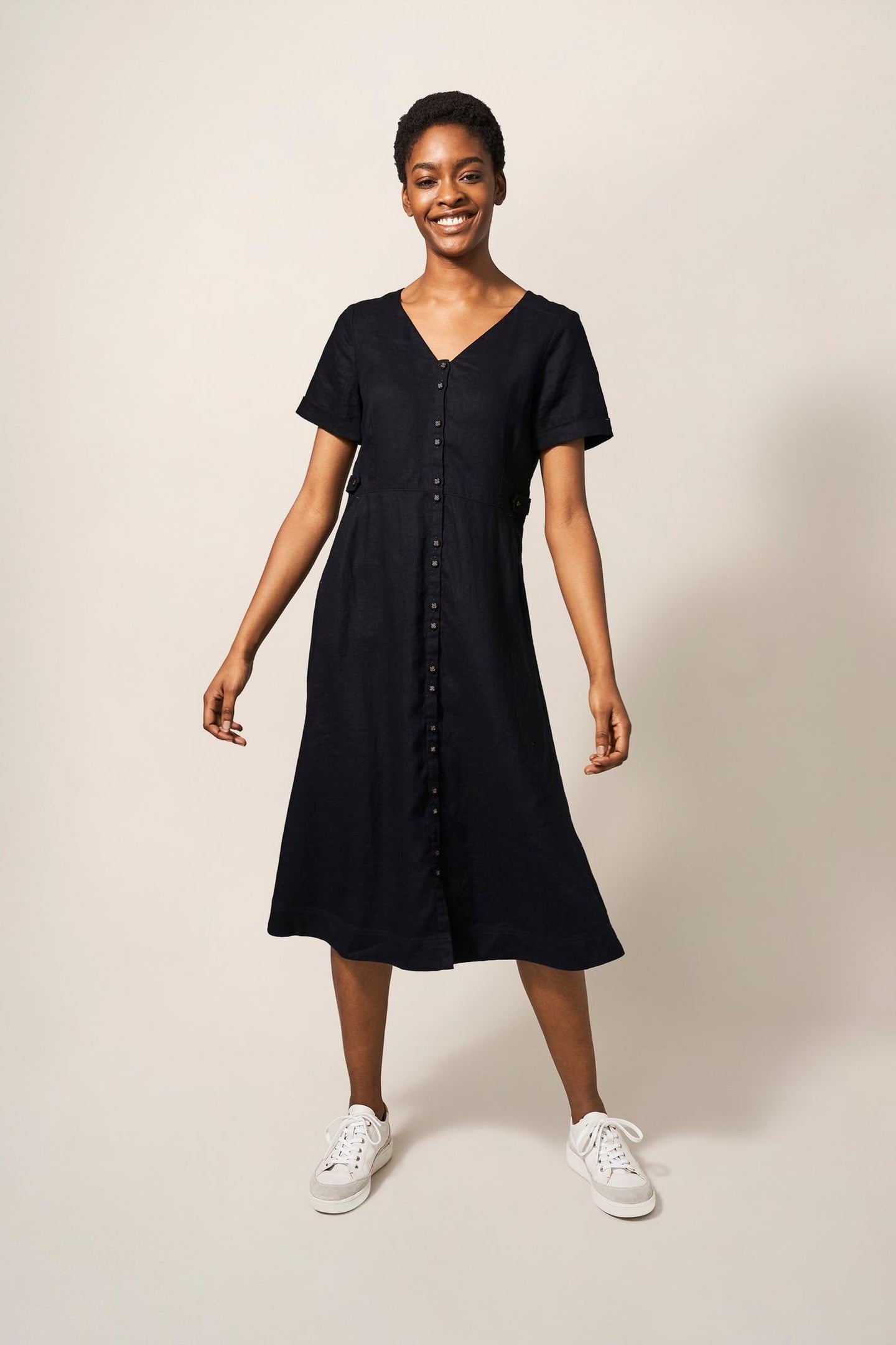 IVY LINEN MIDI DRESS PURE BLACK 2