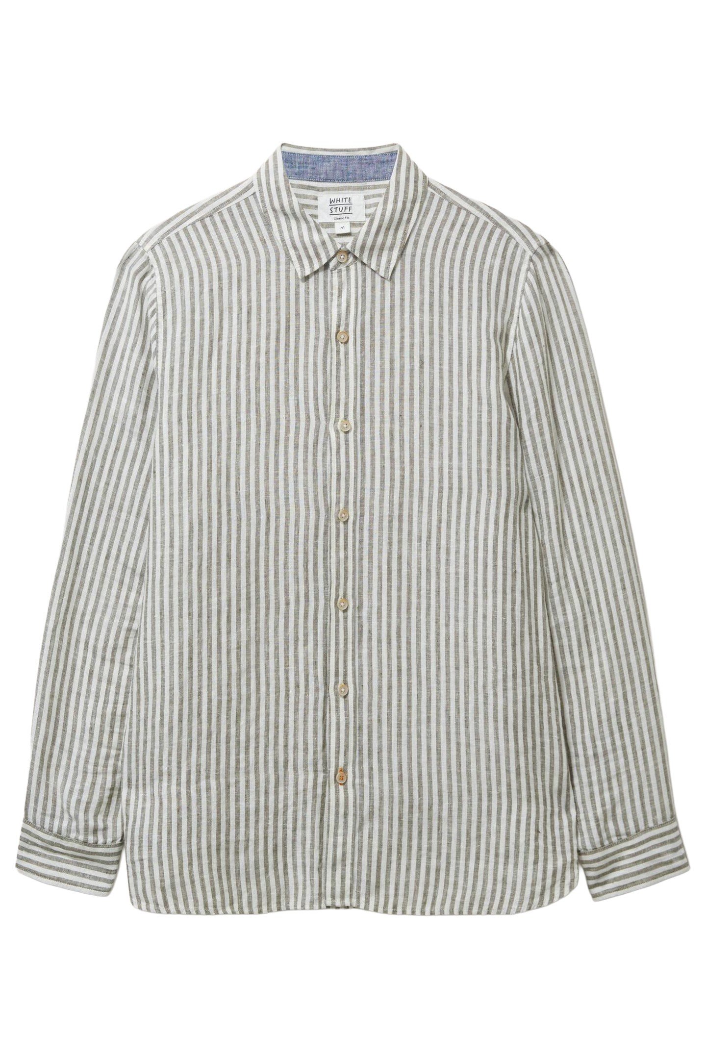 PEMBROKE LS STRIPE LINEN SHIRT KHAKI GREEN 1