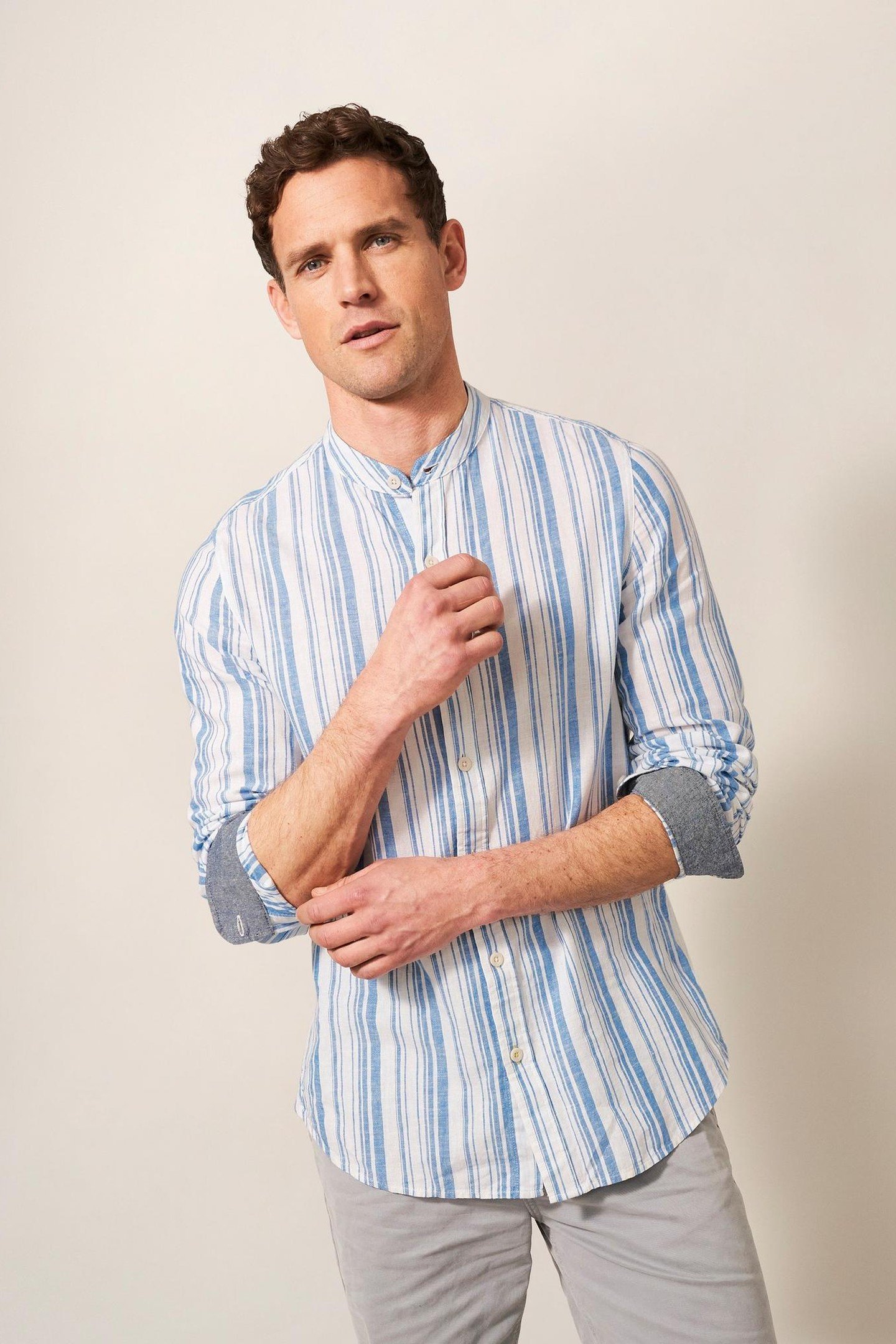GRANDAD STRIPED SLIM FIT SHIRT NATURAL MULTI 2