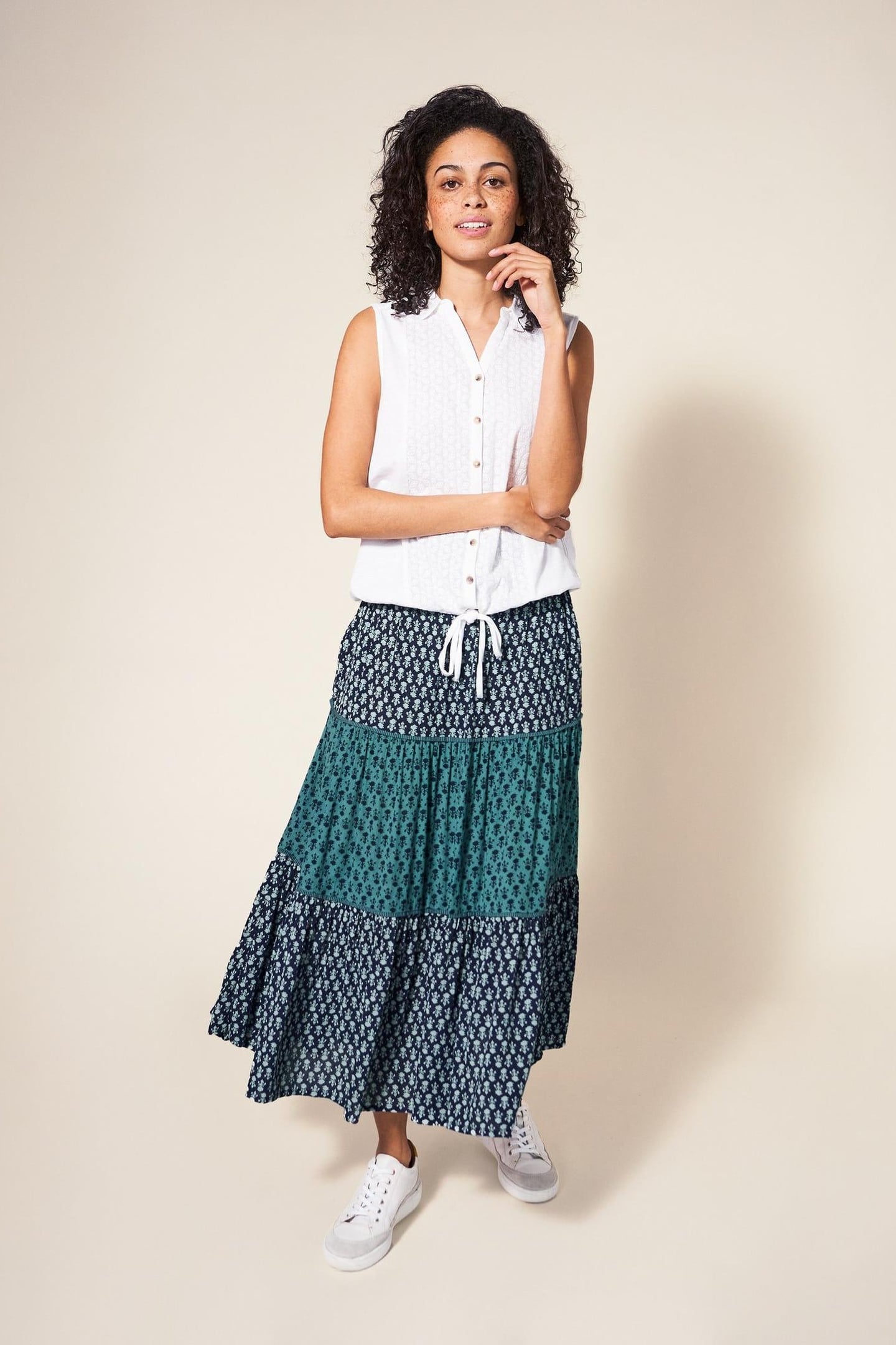 MABEL MIXED PRINT MIDI SKIRT NAVY MULTI 1