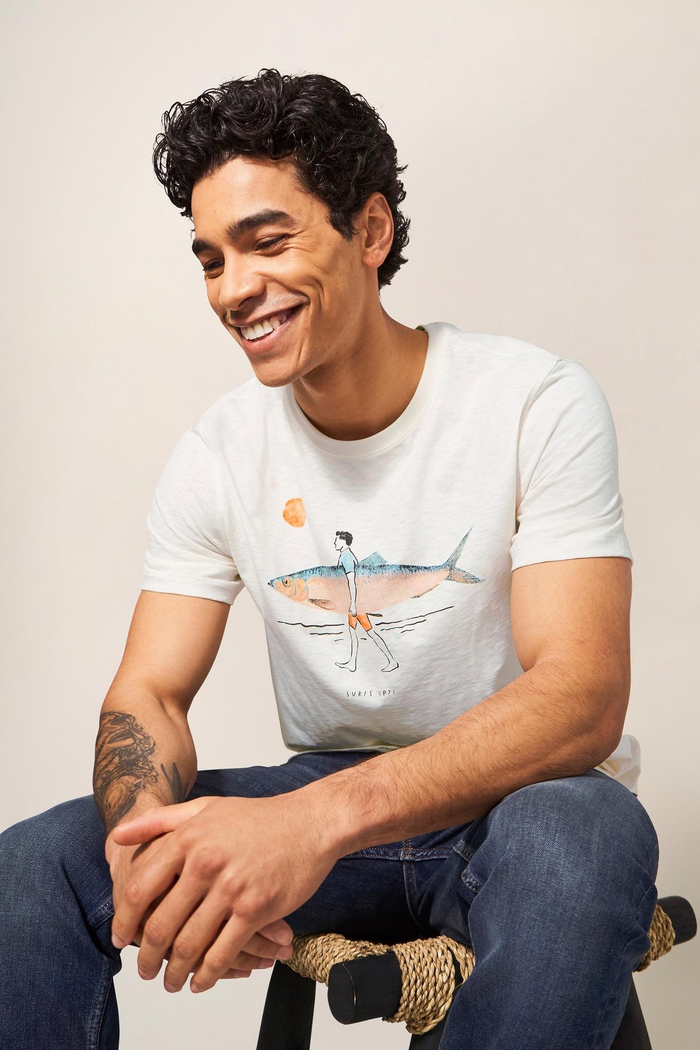 FISH SURFBOARD GRAPHIC TEE NATURAL WHITE 4