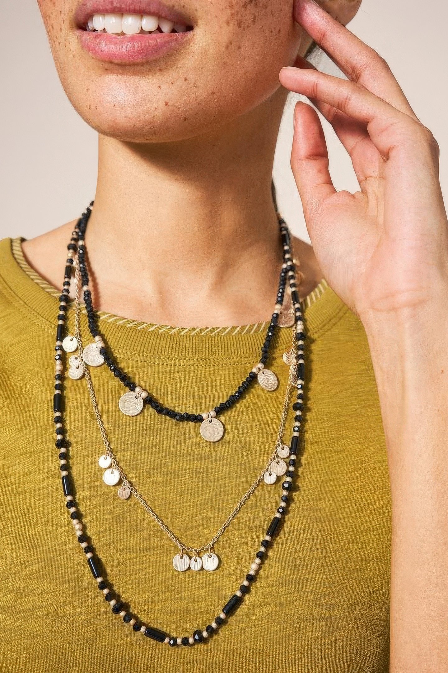 MULTI LAYER BEAD NECKLACE BLACK MULTI 1