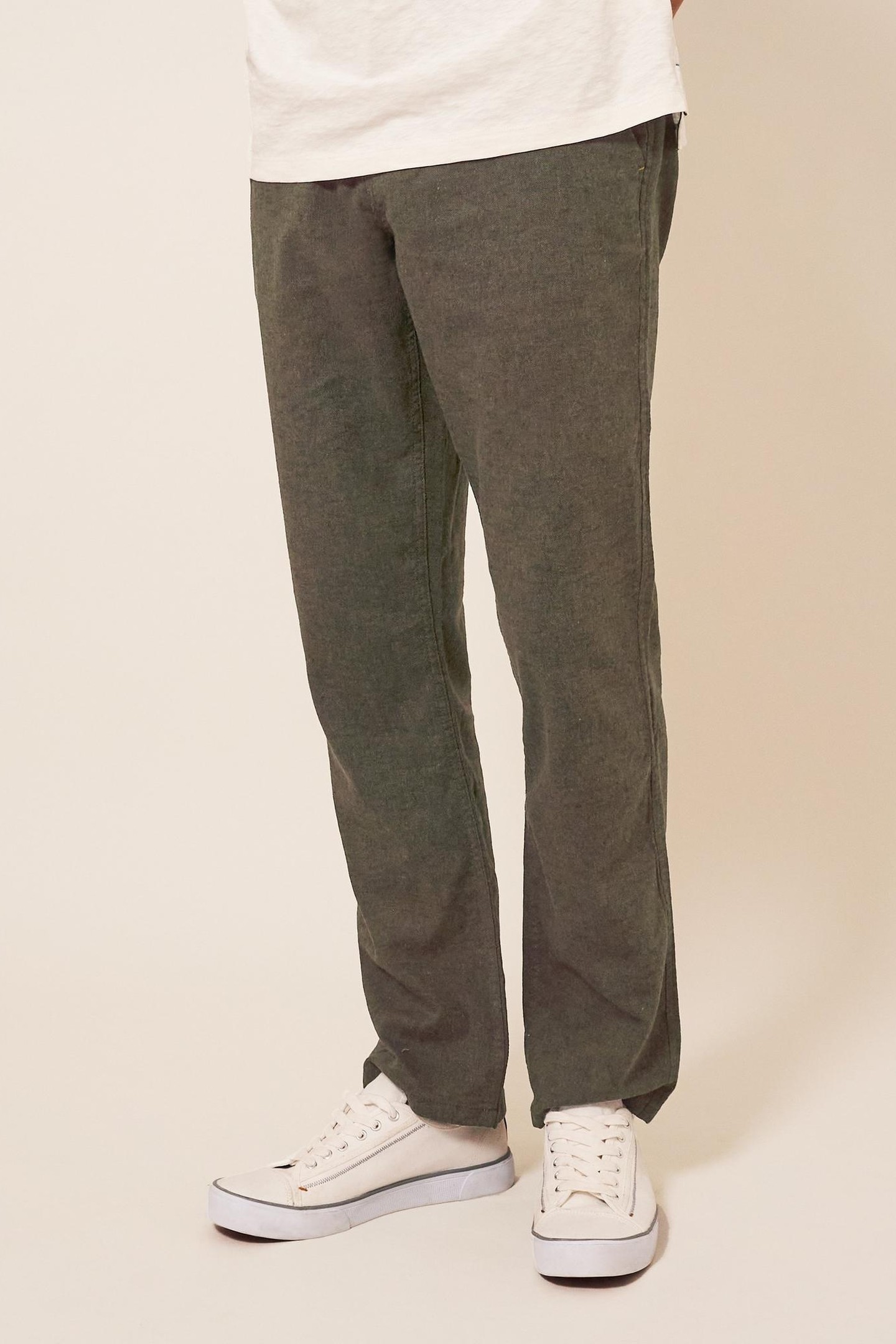 LINEN BLEND TROUSER KHAKI GREEN 1