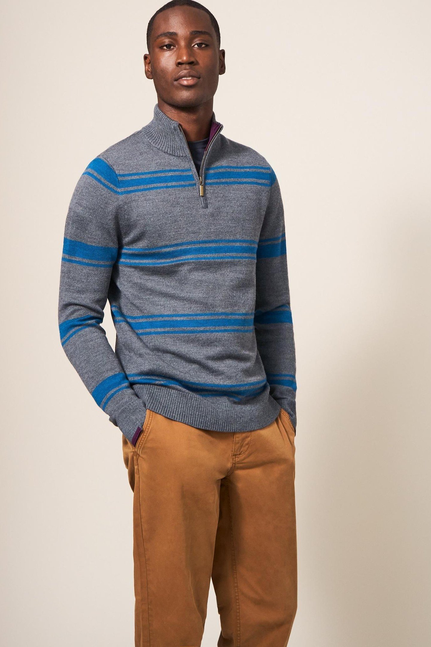 NEWPORT MERINO STRIPE FUNNEL CHARCOAL GREY 3