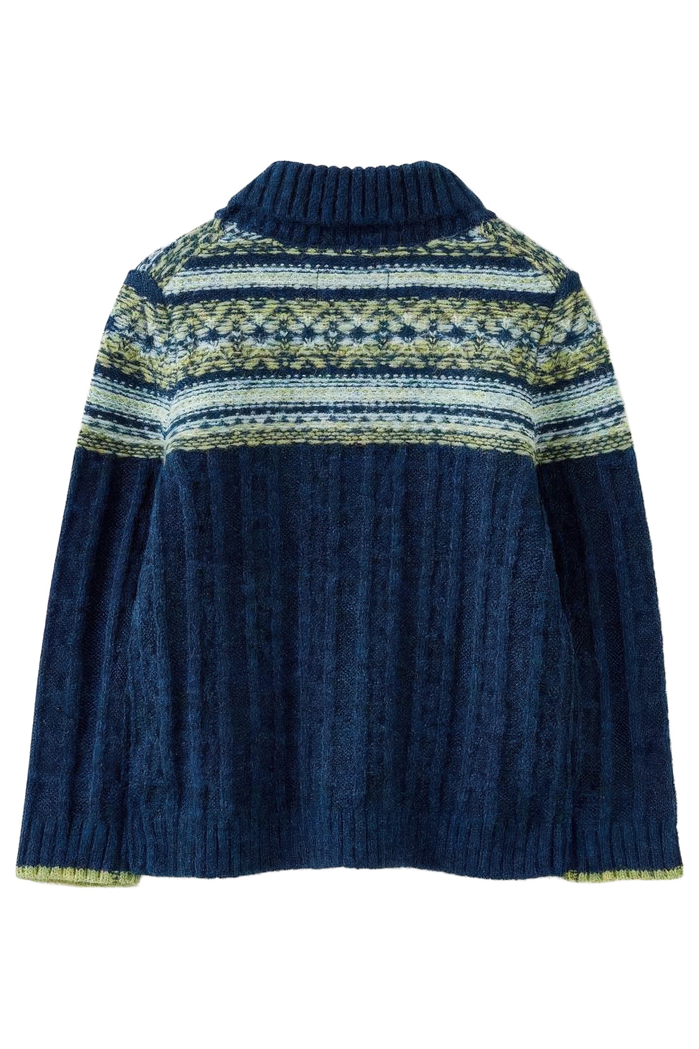 FAIRISLE SHAWL NECK JUMPER TEAL MULTI 1