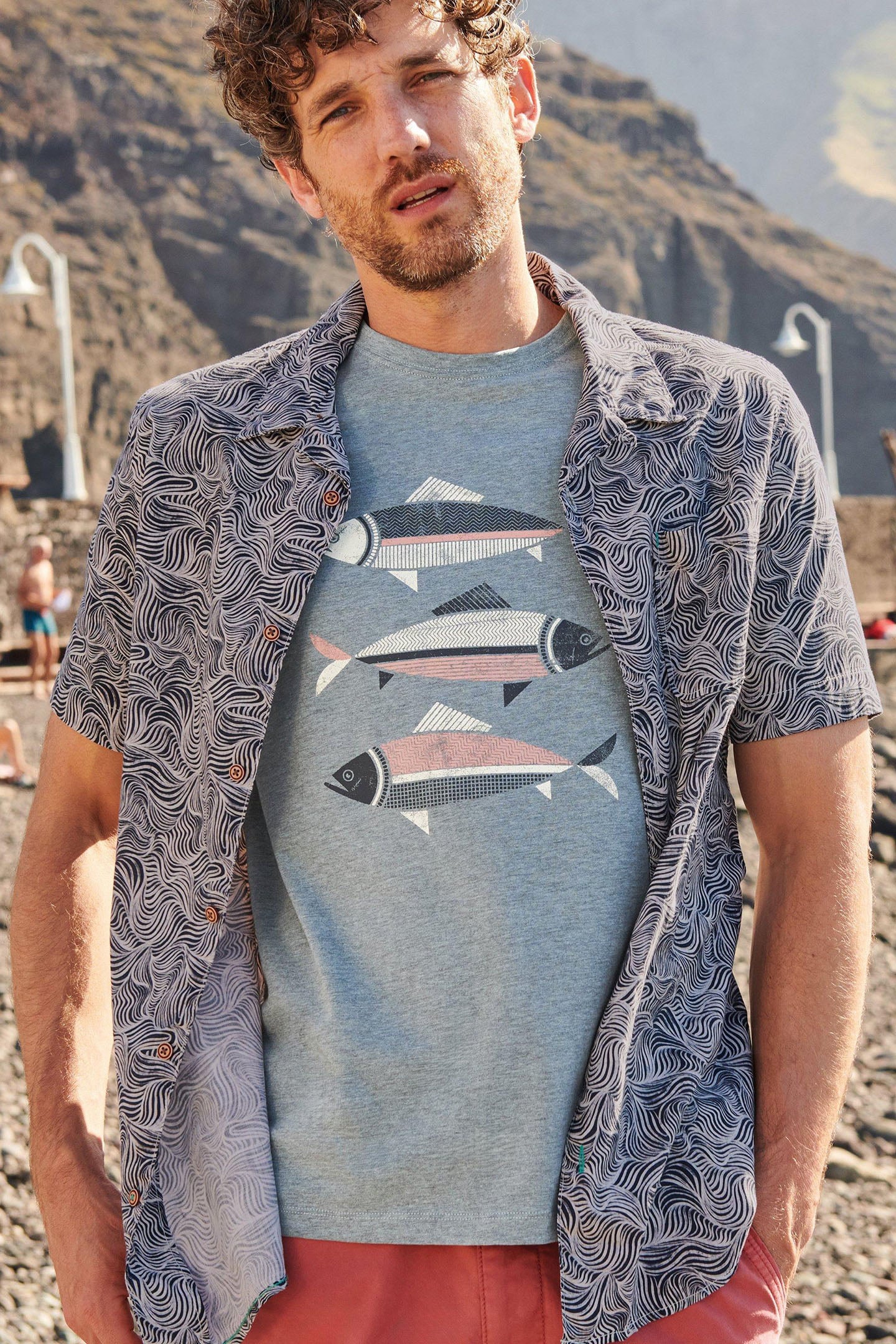 WAVES PRINTED SS SHIRT NAVY PRINT 8