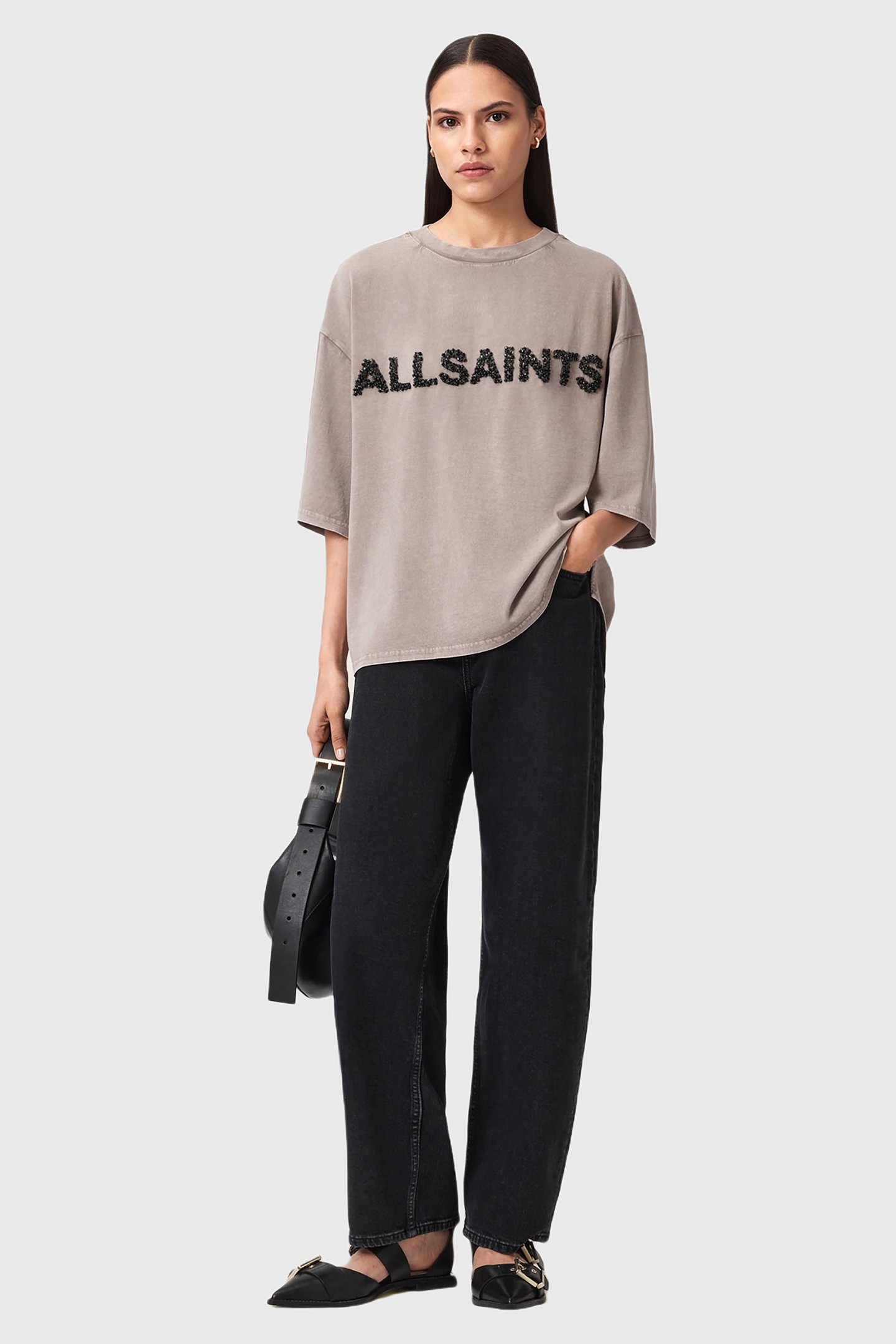 AMELIE AS EMB TEE STONE GREY 5