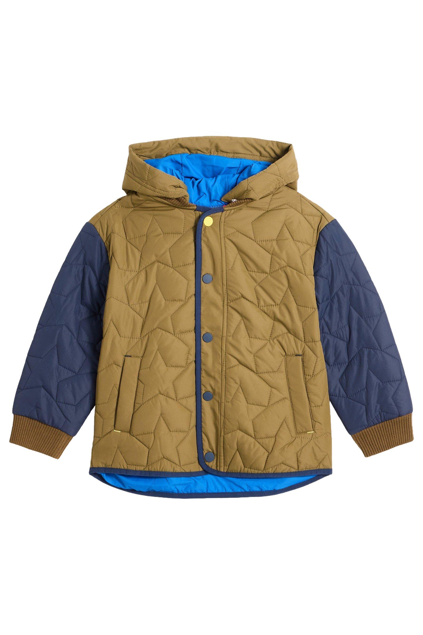 STAR QUILTED COLOURBLOCK COAT KHAKI GREEN 1