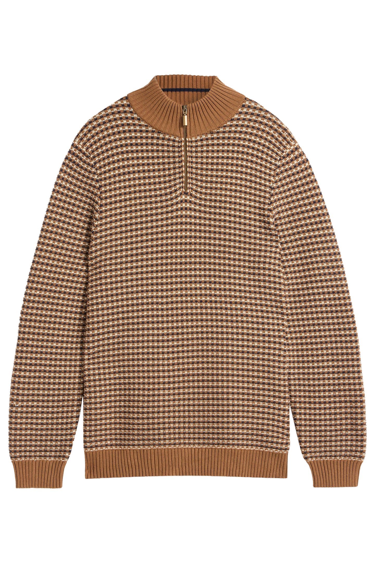 TUCK STITCH FUNNEL NECK TAN MULTI 2