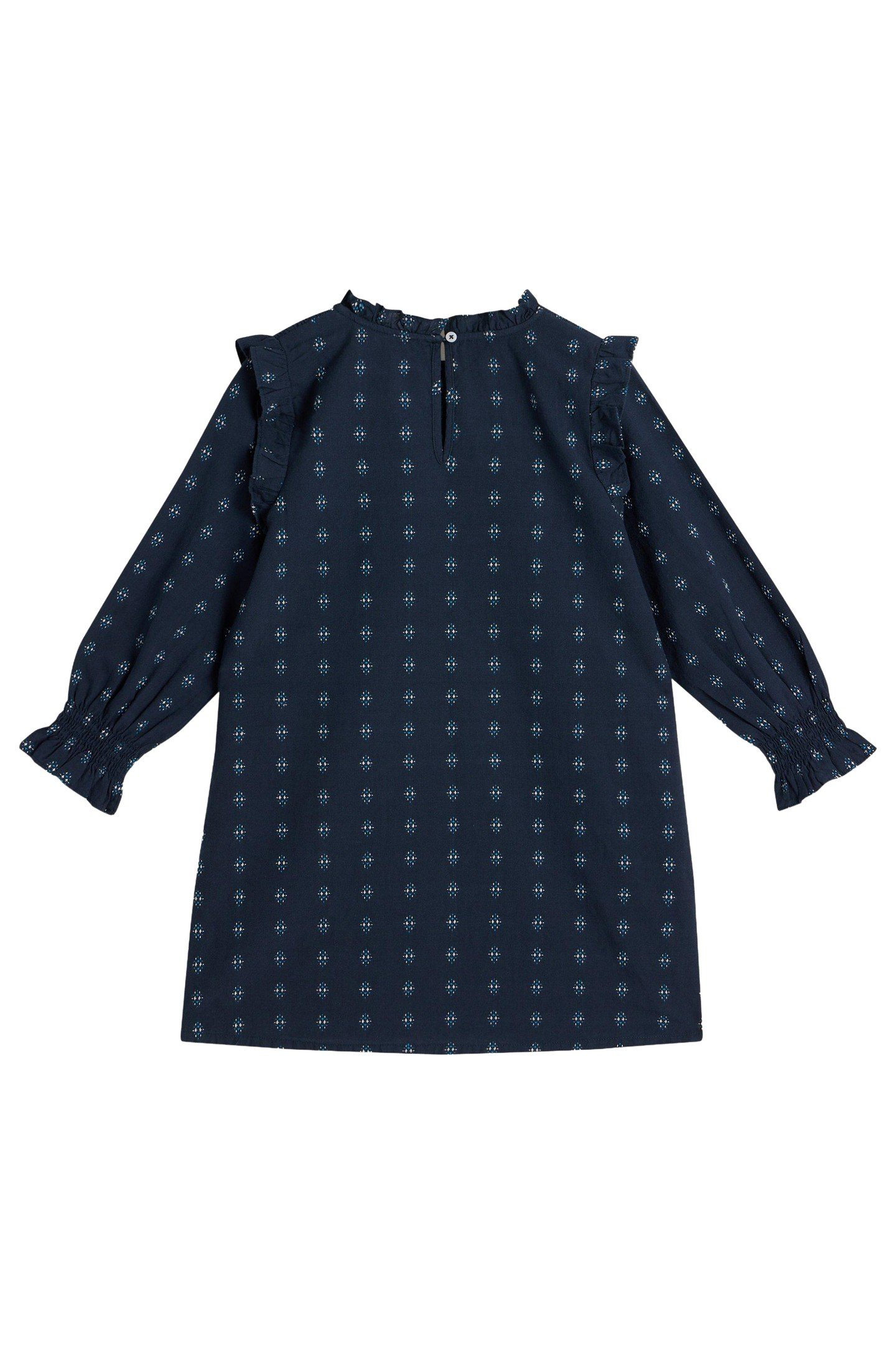 CAMILLE DOBBY FRILL DRESS DARK NAVY 2