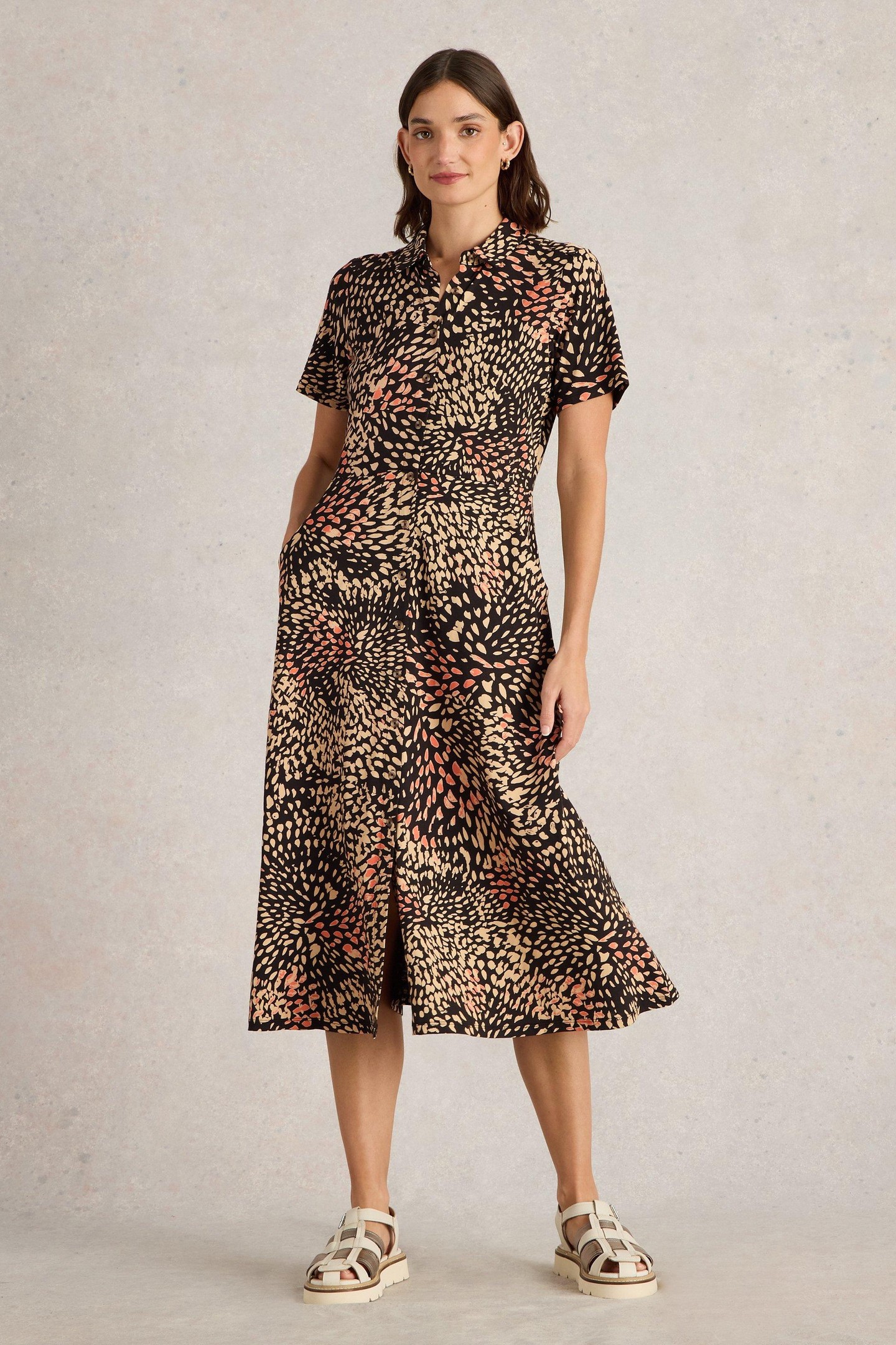 RUA JERSEY SHIRT DRESS BLACK PRINT 1