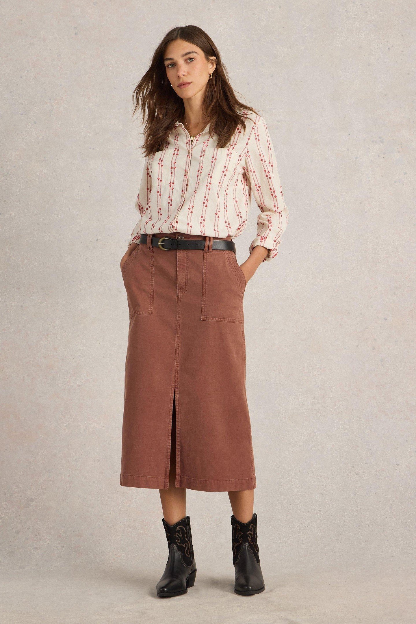 MAREN MIDI SKIRT DARK TAN 1