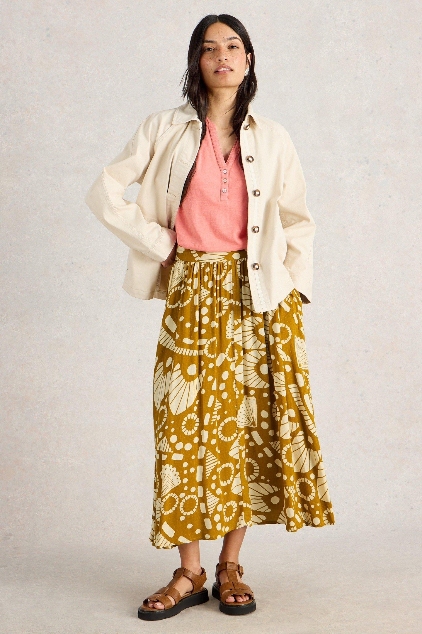 ABIGAIL MIDI SKIRT CHARTREUSE PRINT 1