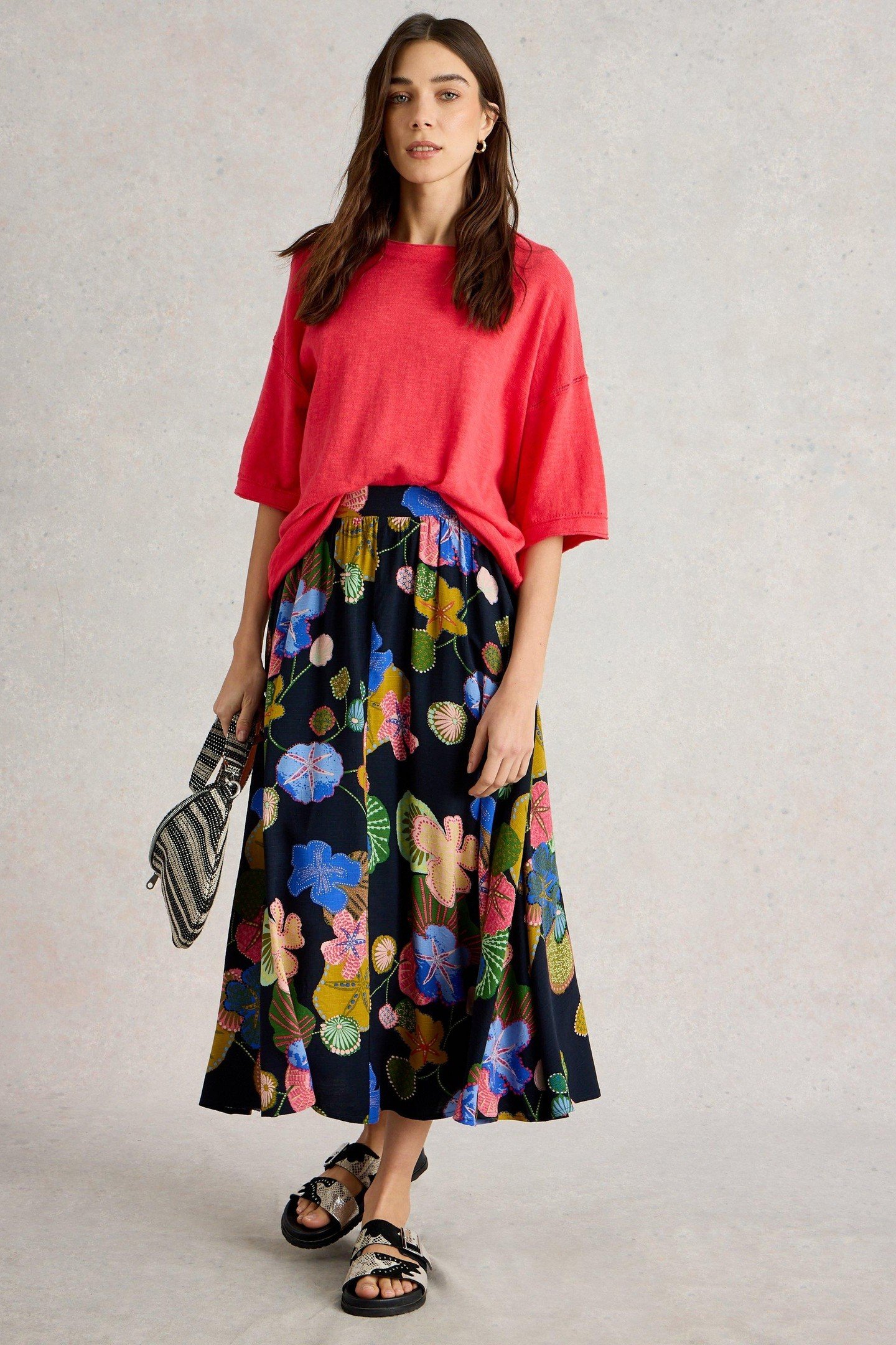 ABIGAIL MIDI SKIRT NAVY PRINT by White Stuff