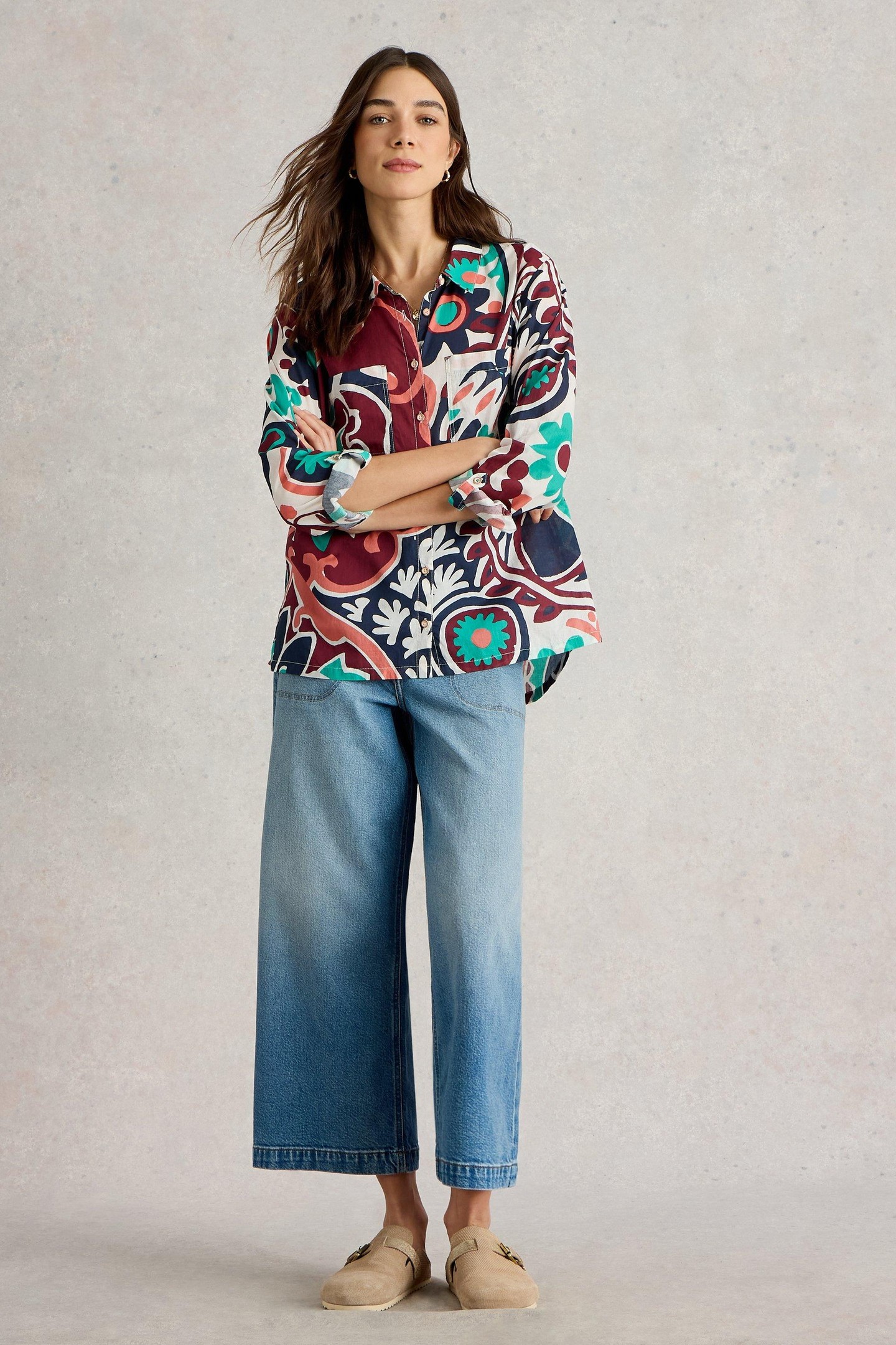 SOPHIE ORGANIC COTTON SHIRT BLACK MULTI by White Stuff