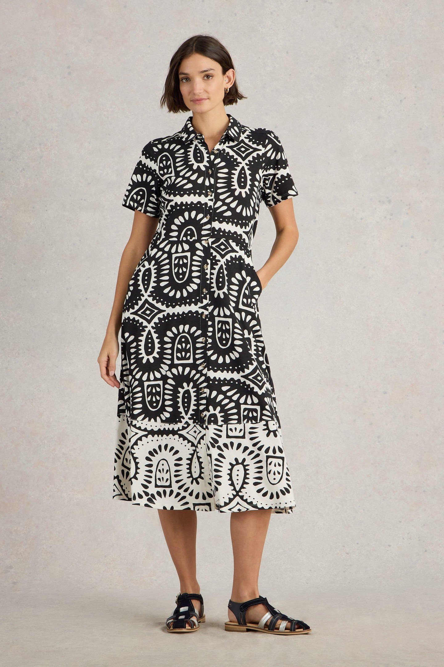 RUA JERSEY SHIRT DRESS BLACK PRINT 1