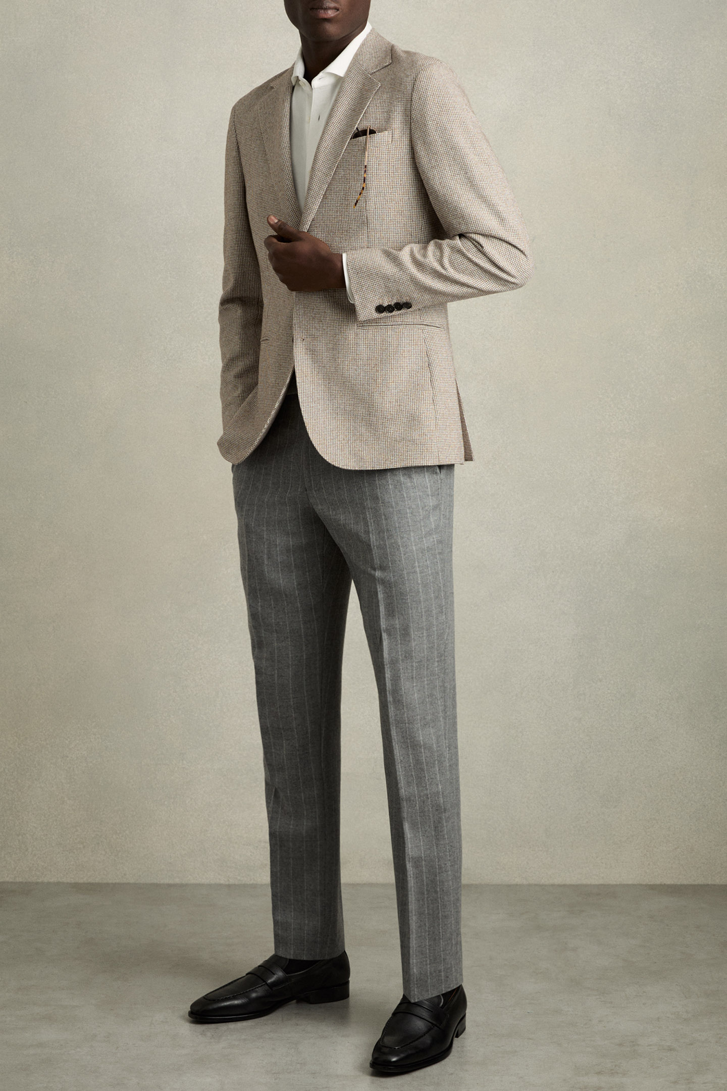 SB 2B NOTCH PUPPYTOOTH BLAZER TAUPE/OFF WHITE 3