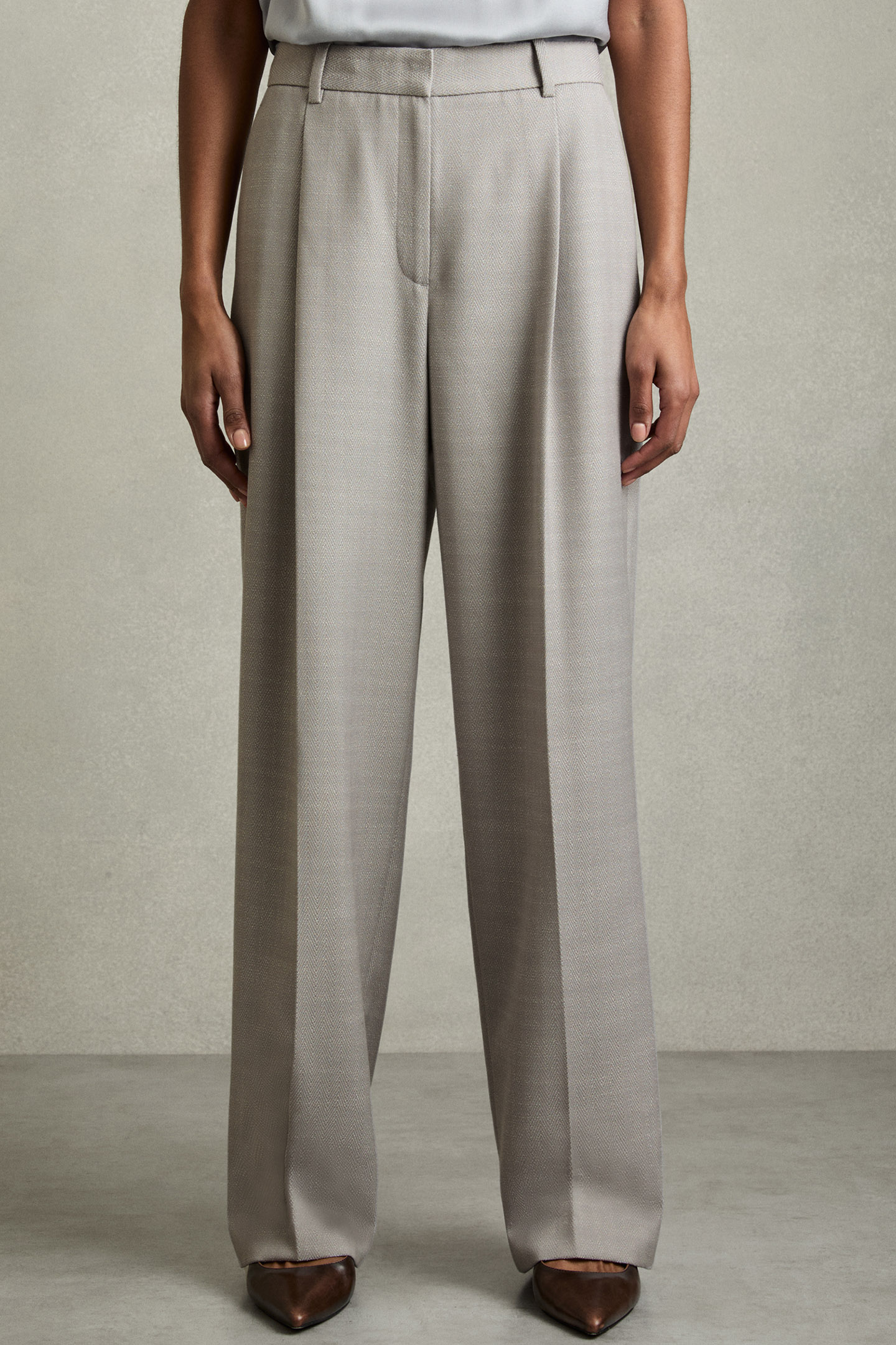 TEXTURED WIDE LEG TROUSER GREY 1