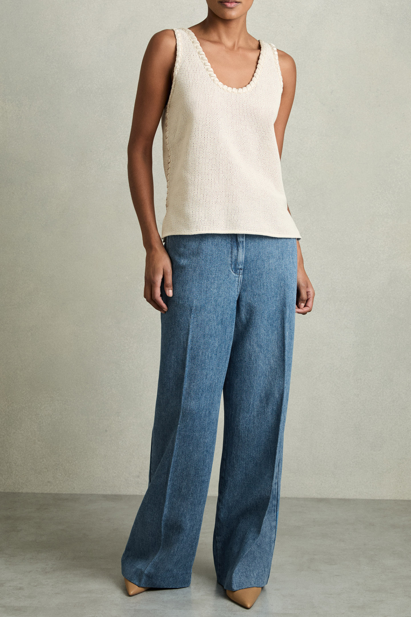 DENIM LOOK WIDE LEG TROUSER MID BLUE 3