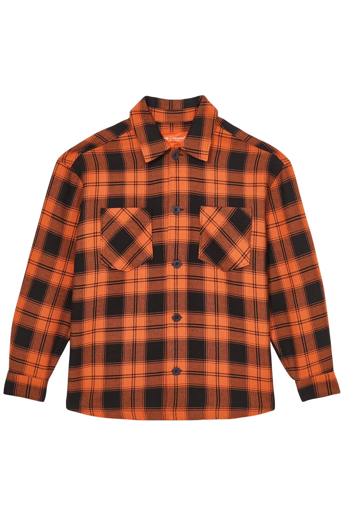 LS EMBROIDERED CHECK TWIN POCKET OVERSHIRT PAPAYA ORANGE/BLA 4