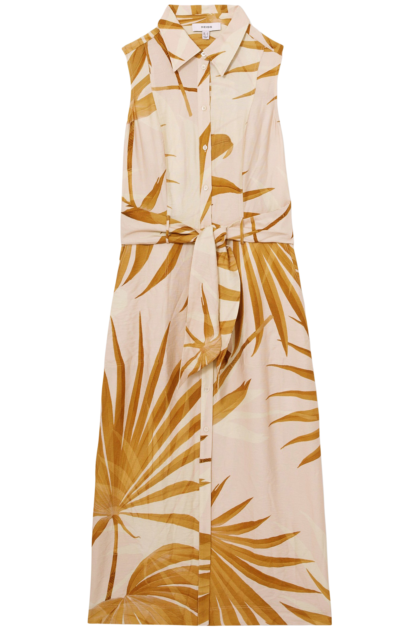 PALM PRINT SLEEVELESS SHIRT DRESS NEUTRAL 3