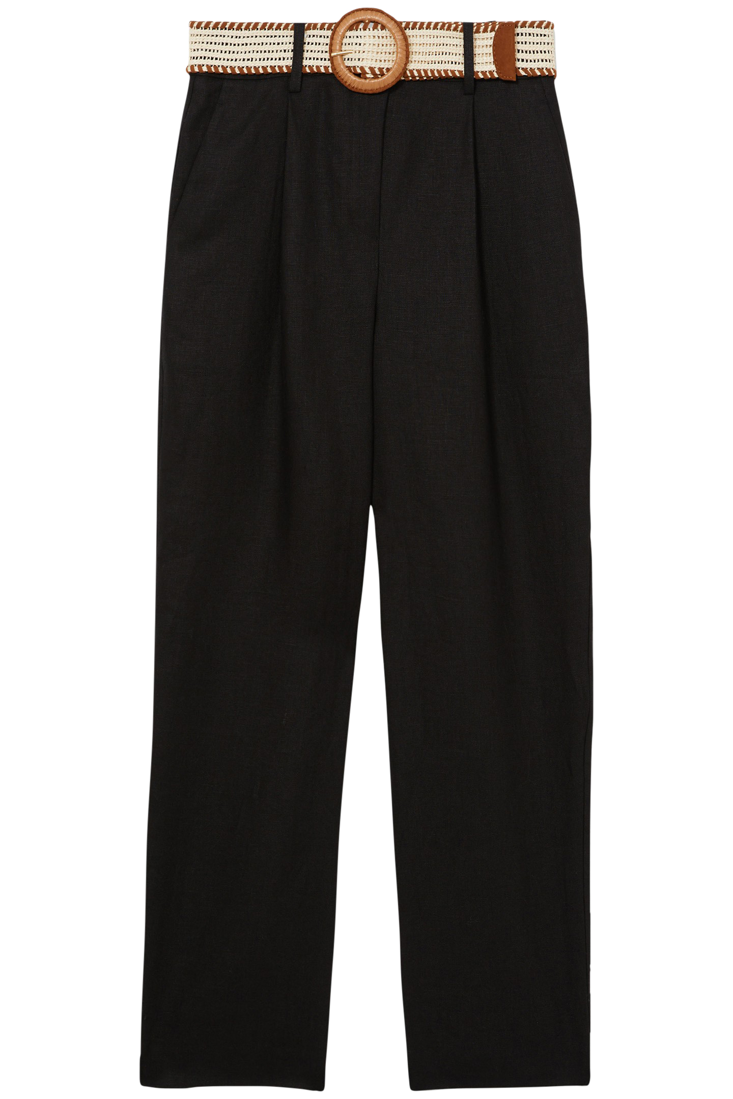 BELTED LINEN TAPER TROUSER BLACK 4
