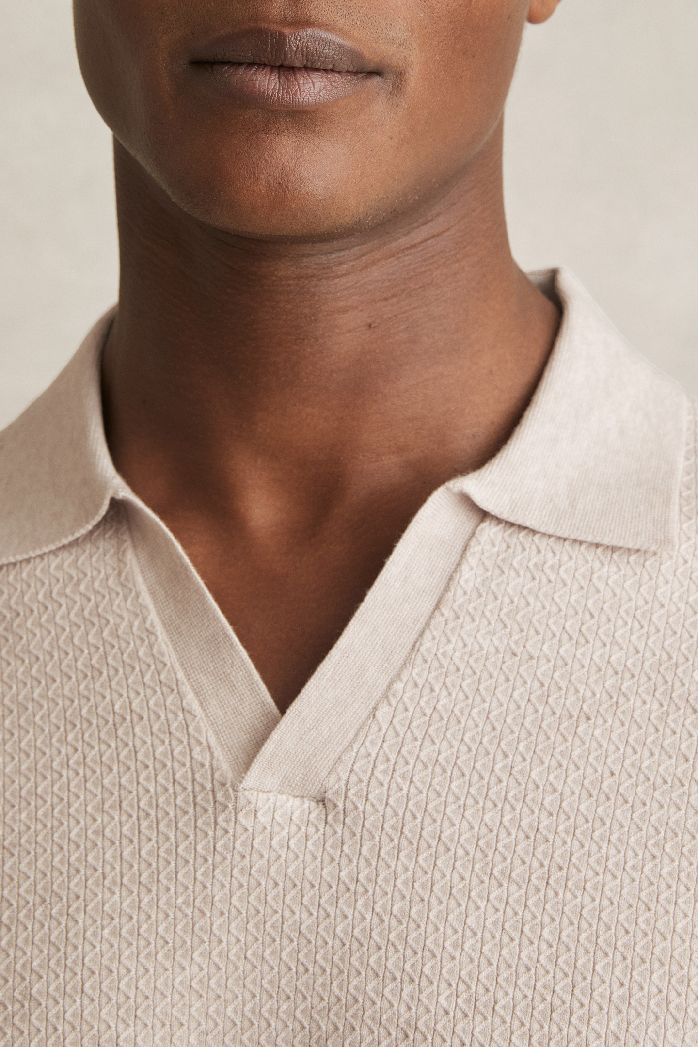 SS OPEN COLLAR SOFT TEXTURED POLO OATMEAL MELANGE 5