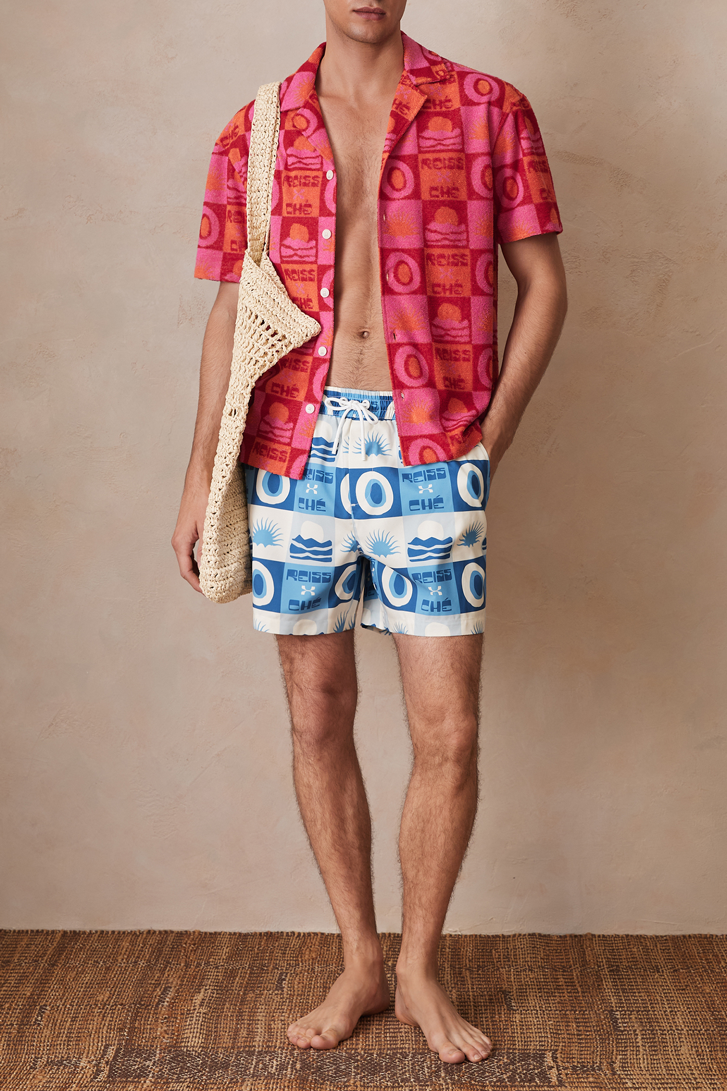 DRAWSTRING TILE SUNSET PRINT SWIMSHORT BLUE MULTI 5