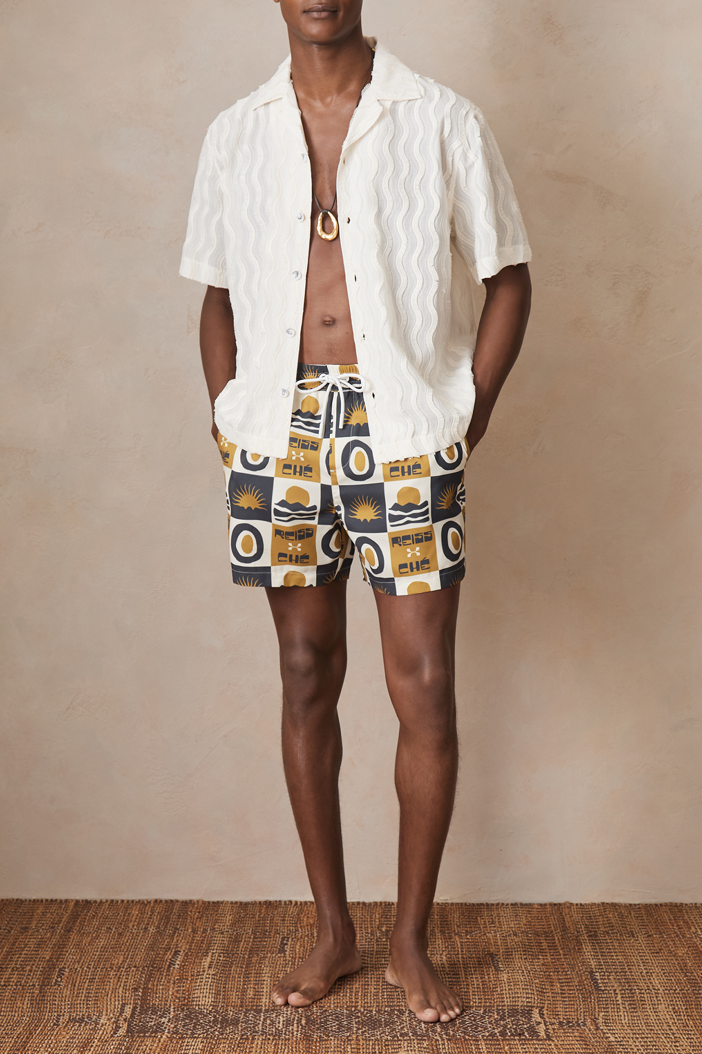 DRAWSTRING TILE SUNSET PRINT SWIMSHORT OLIVE GREEN 5