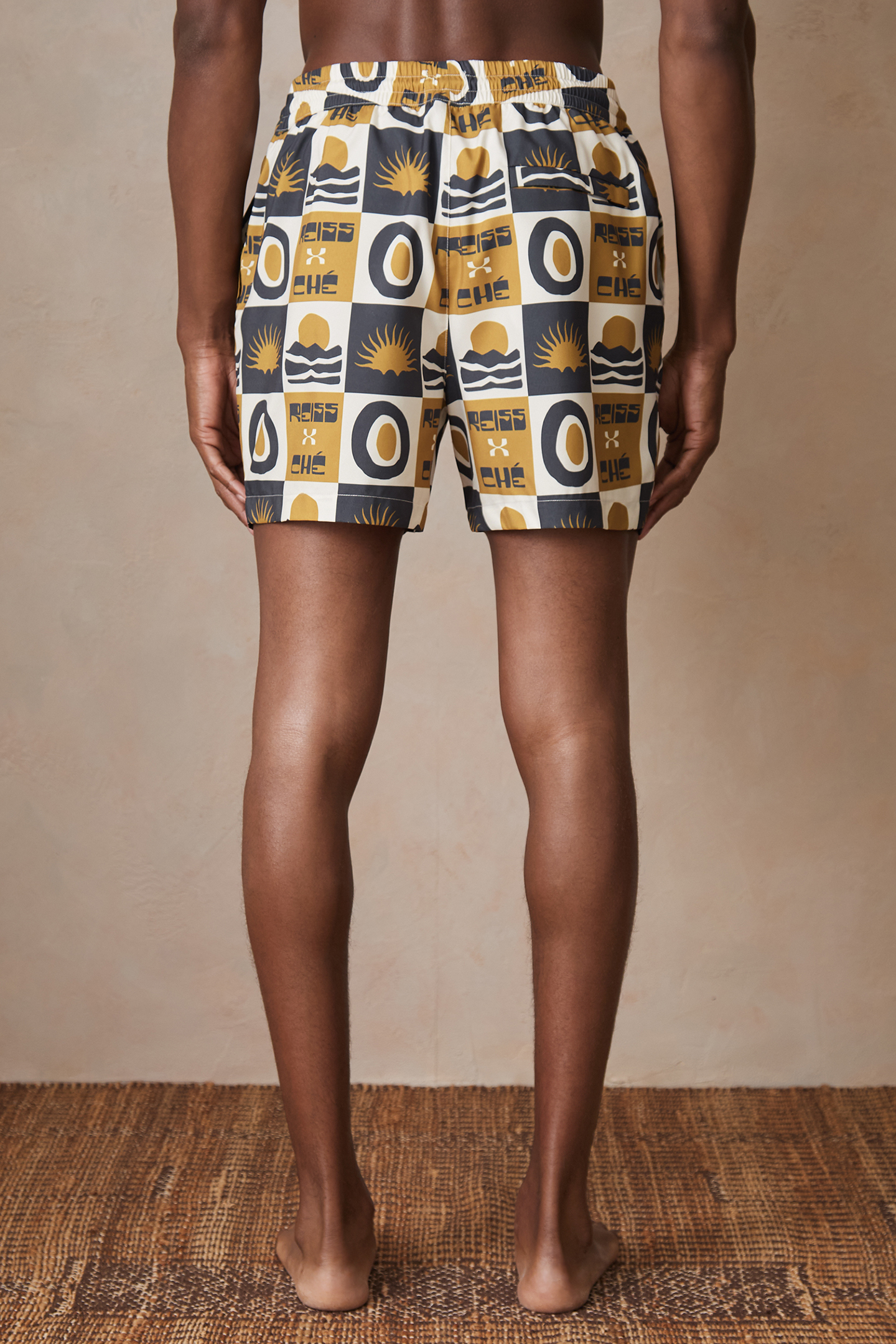 DRAWSTRING TILE SUNSET PRINT SWIMSHORT OLIVE GREEN 2