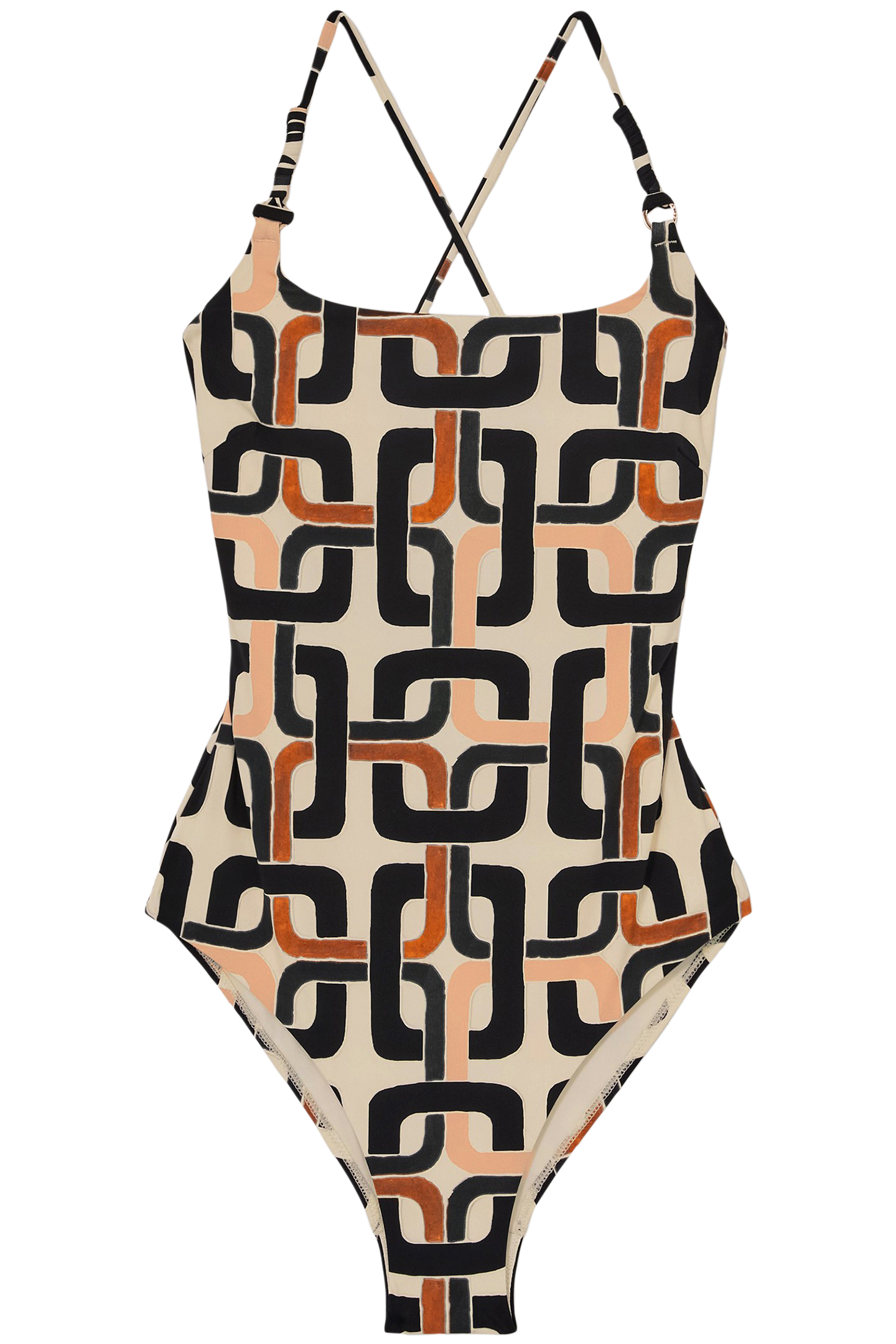 SQUARE NECK SWIMSUIT BROWN/CREAM 1