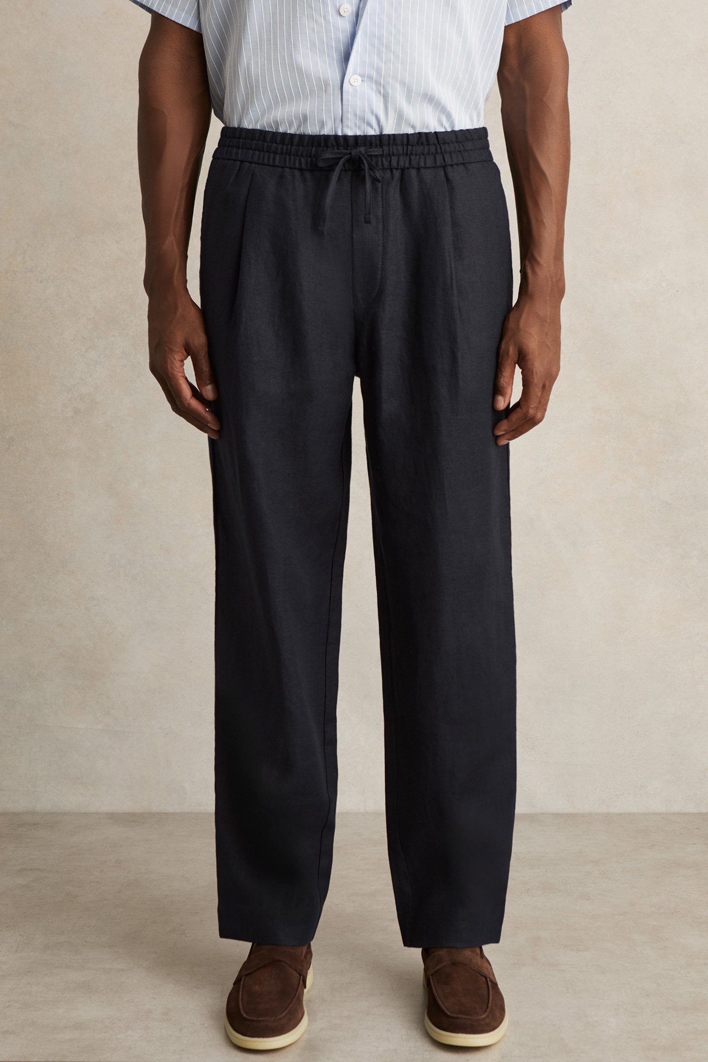 RELAXED LINEN DRAWSTRING TROUSER NAVY 1