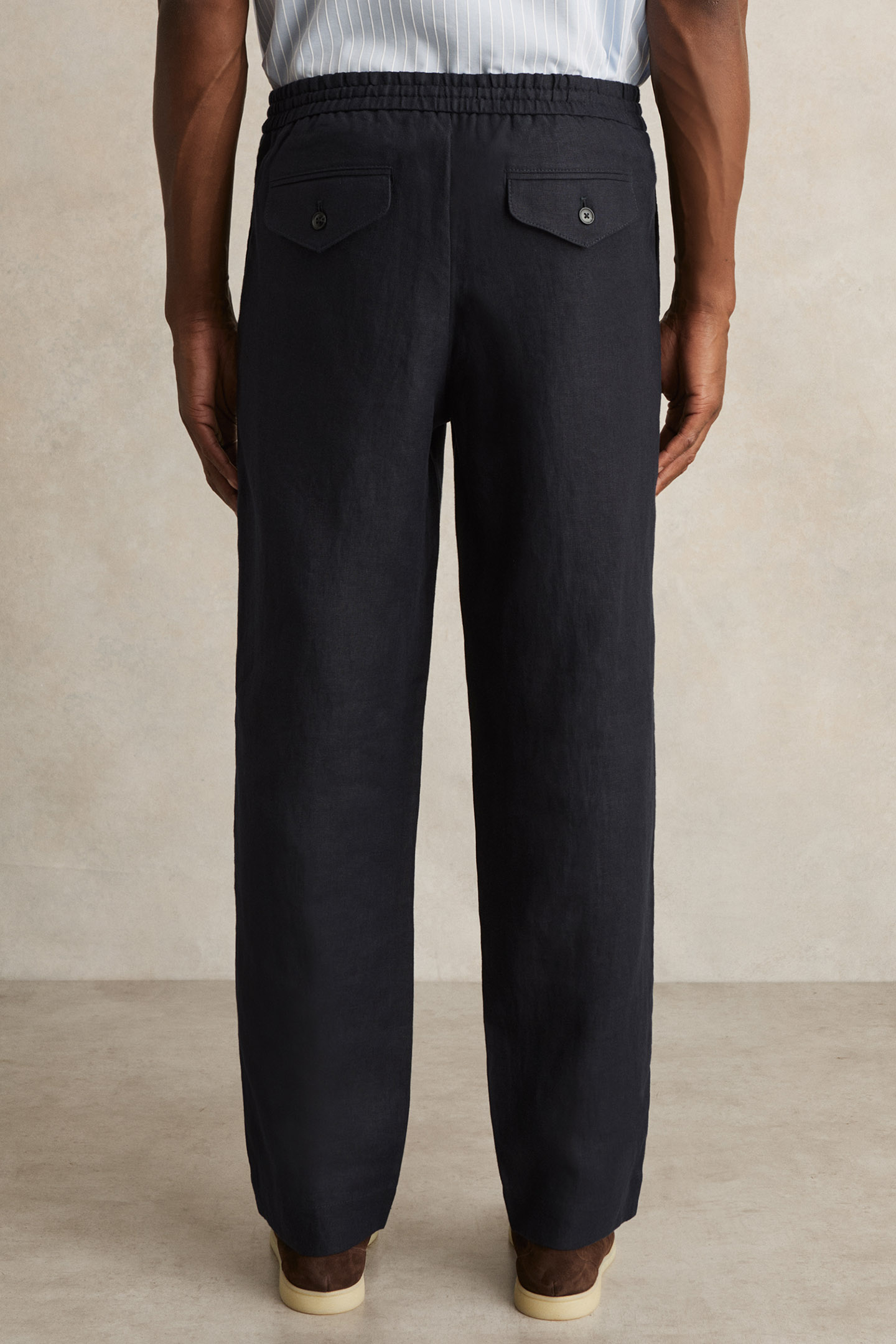 RELAXED LINEN DRAWSTRING TROUSER NAVY 2