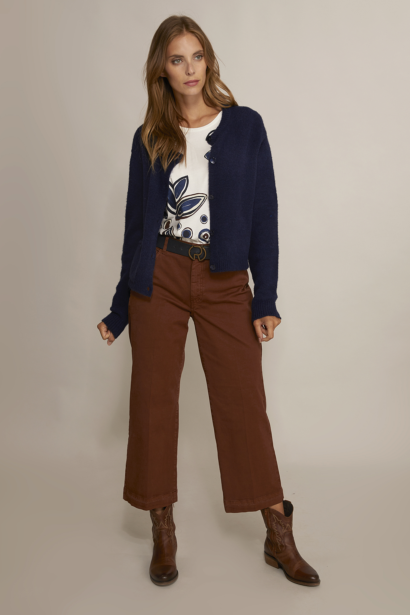 WIDE COTTON CROPPED PANTS IN BROWN 3
