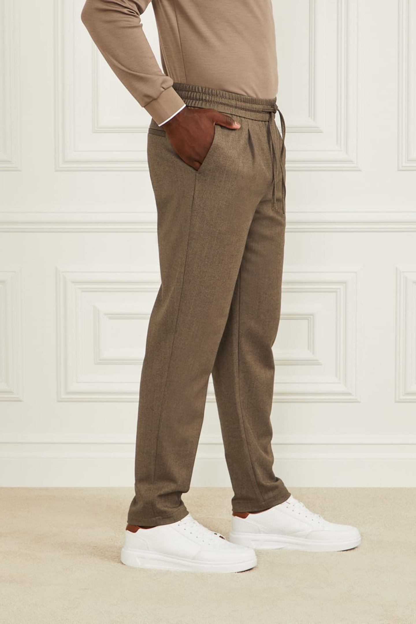 DANIEL TAPERED PANT REG FIT BROWN HERRINGBONE 5