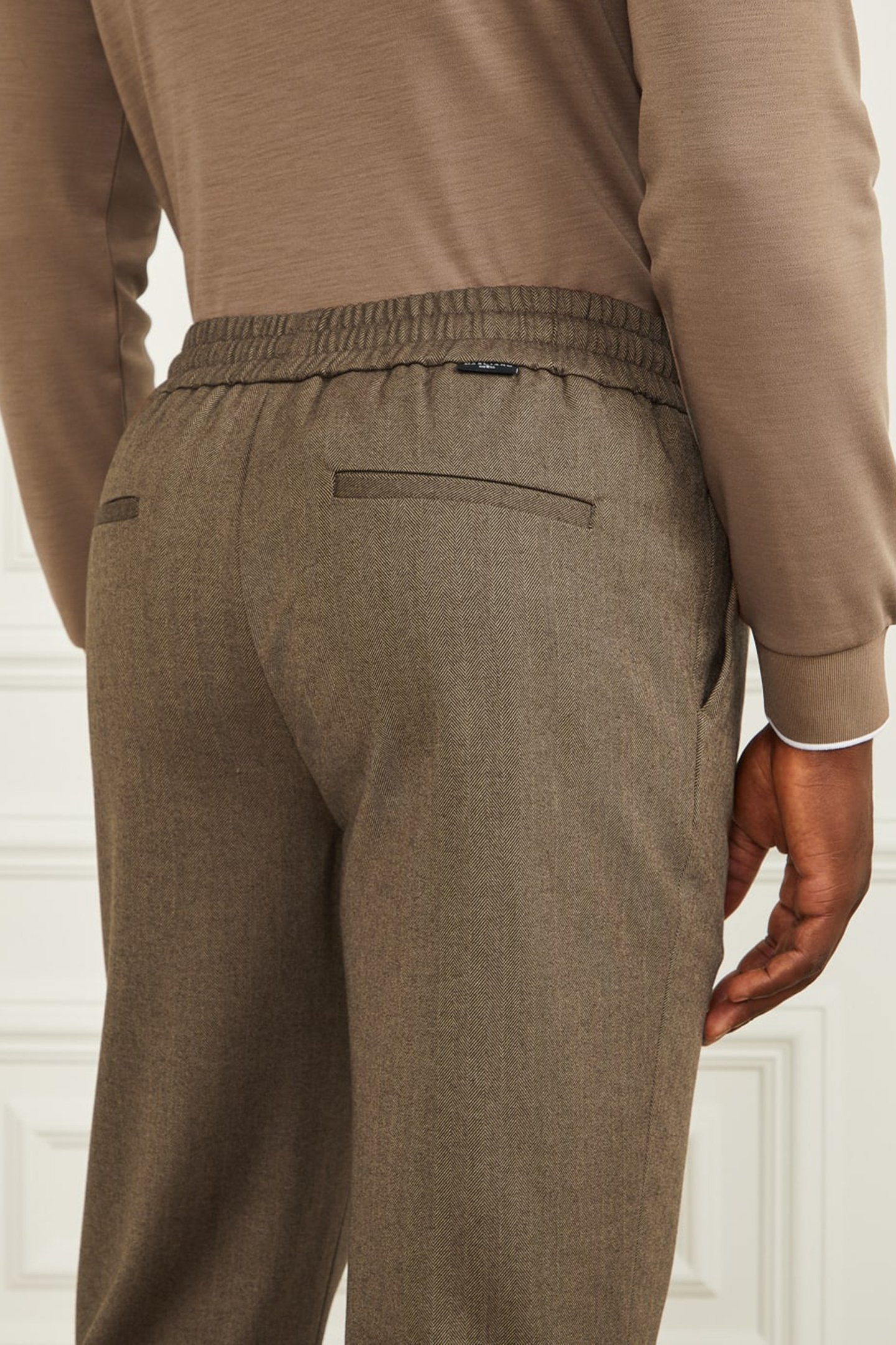 DANIEL TAPERED PANT REG FIT BROWN HERRINGBONE 4