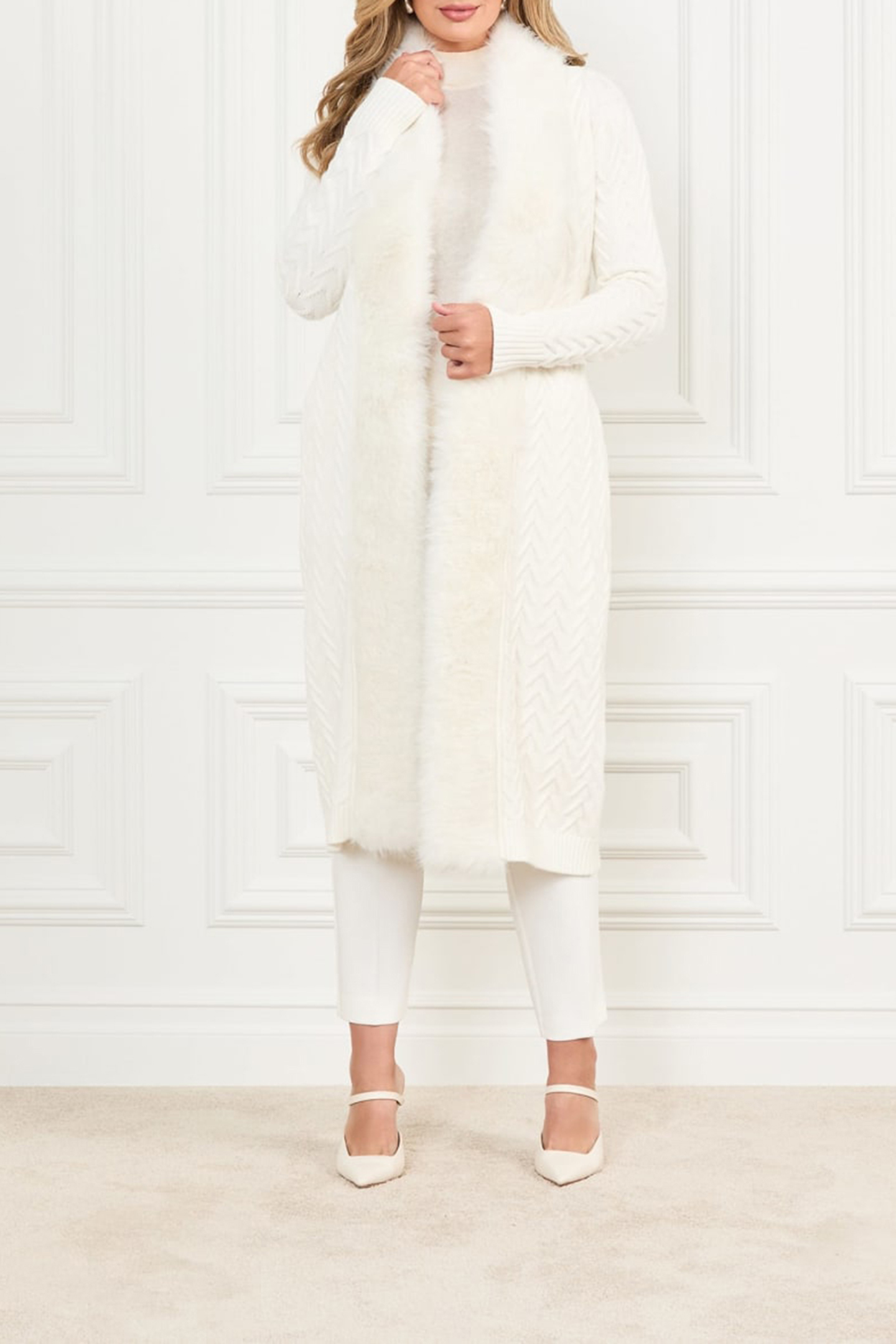 PAULA FAUX FUR LONG CARDI PALE PEARL 2