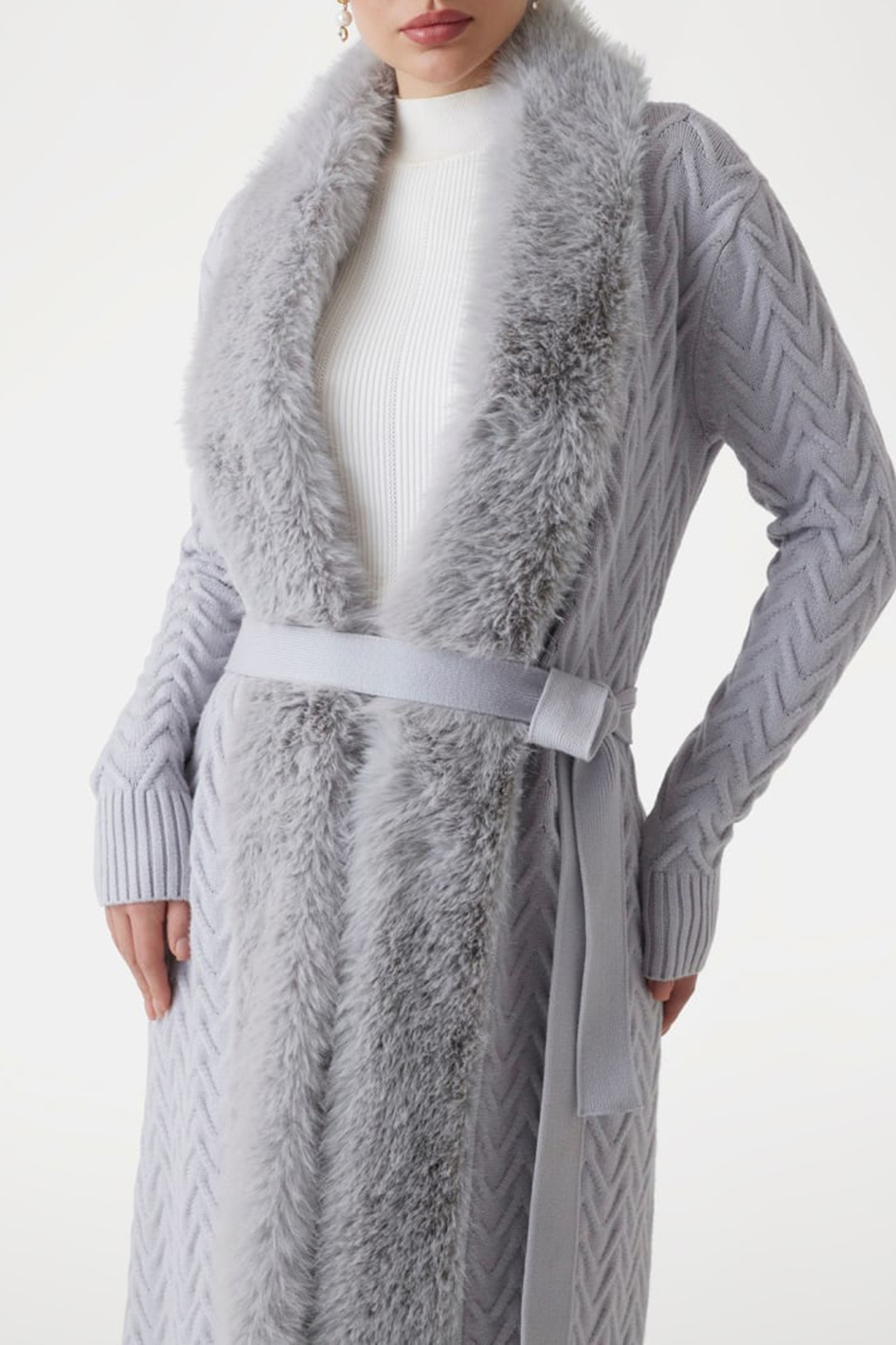 PAULA FAUX FUR LONG CARDI SILK GRAY 2