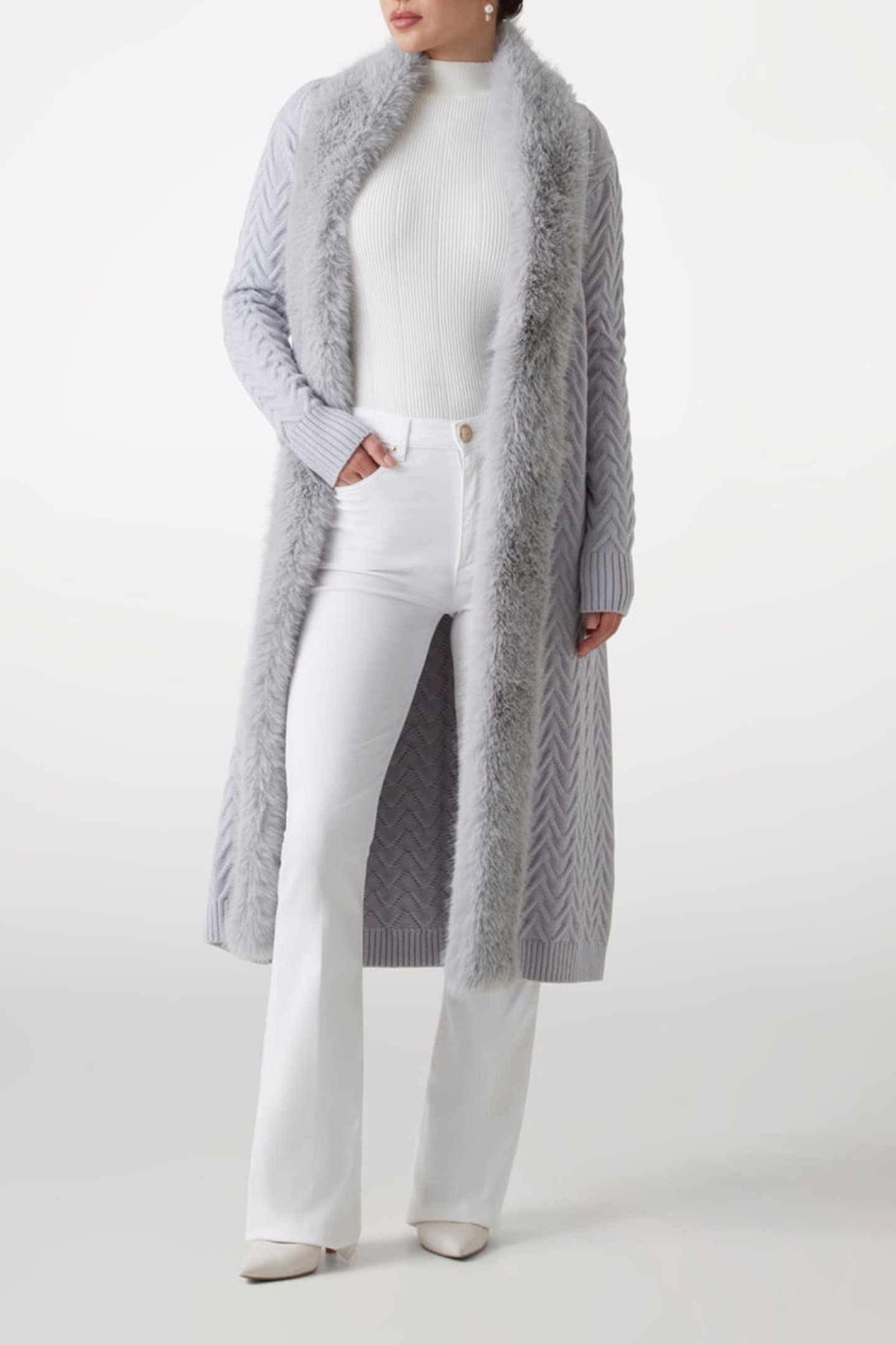 PAULA FAUX FUR LONG CARDI SILK GRAY 1